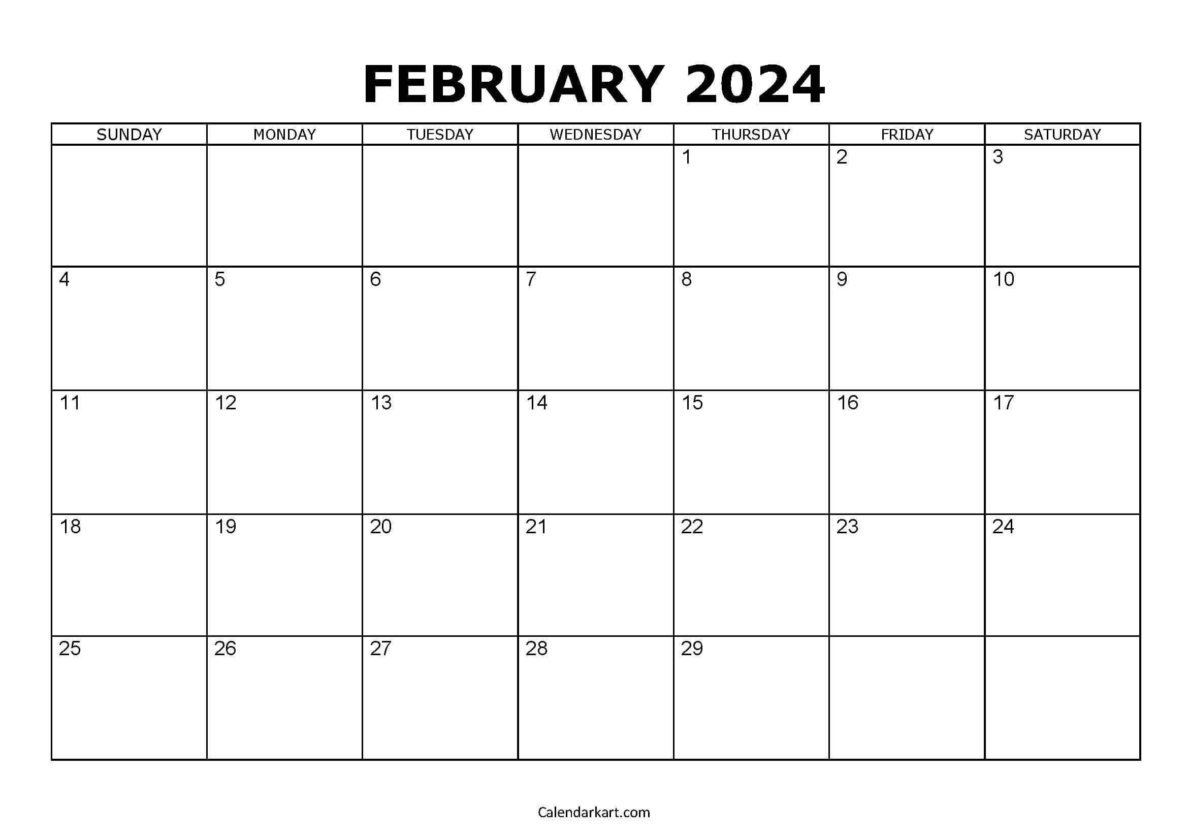 Free &amp;amp; Cute Printable February 2024 Calendar - Calendarkart for Free Printable Blank February 2024 Calendar