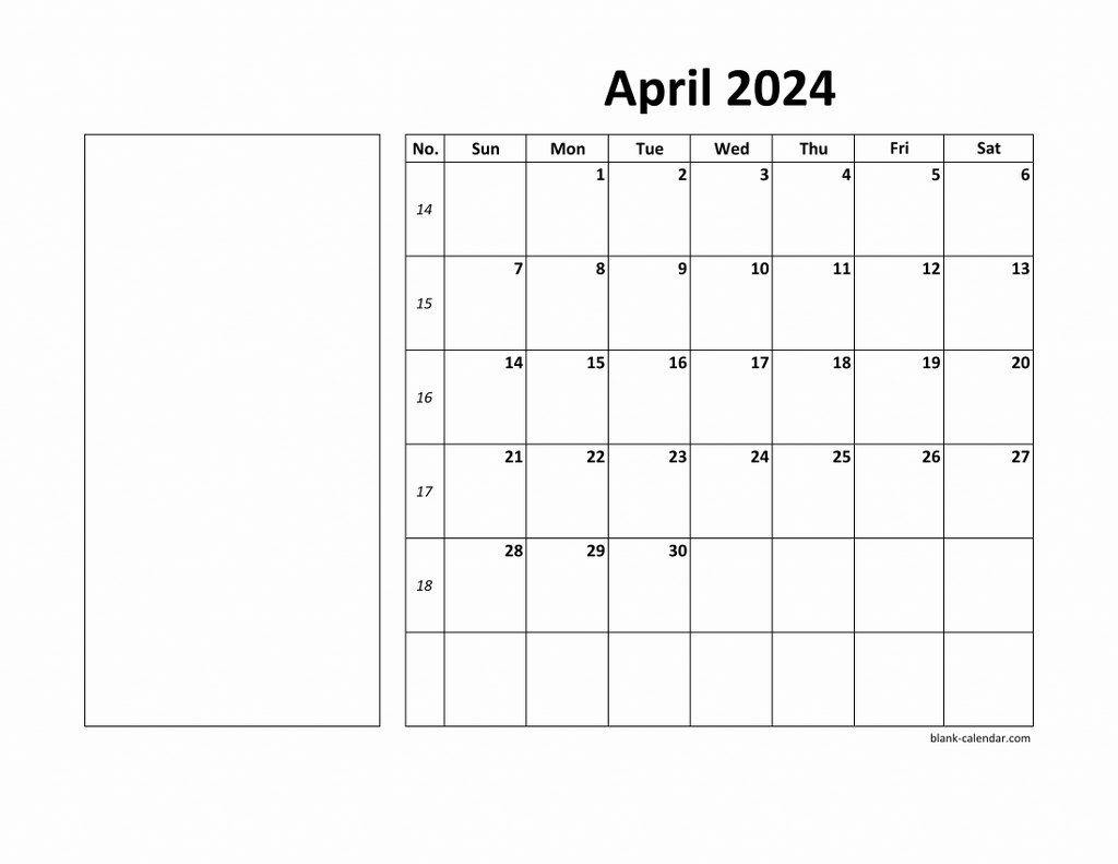 Free Download Printable April 2024 Calendar, Large Box, Holidays inside Free Printable April 2024 Calendar Large Boxes