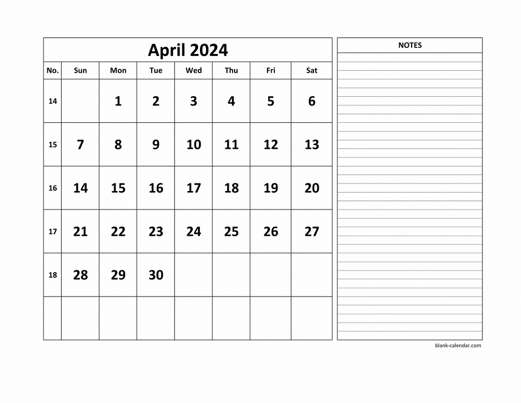 Free Download Printable April 2024 Calendar, Large Space For with Free Printable April 2024 Calendar Large Boxes