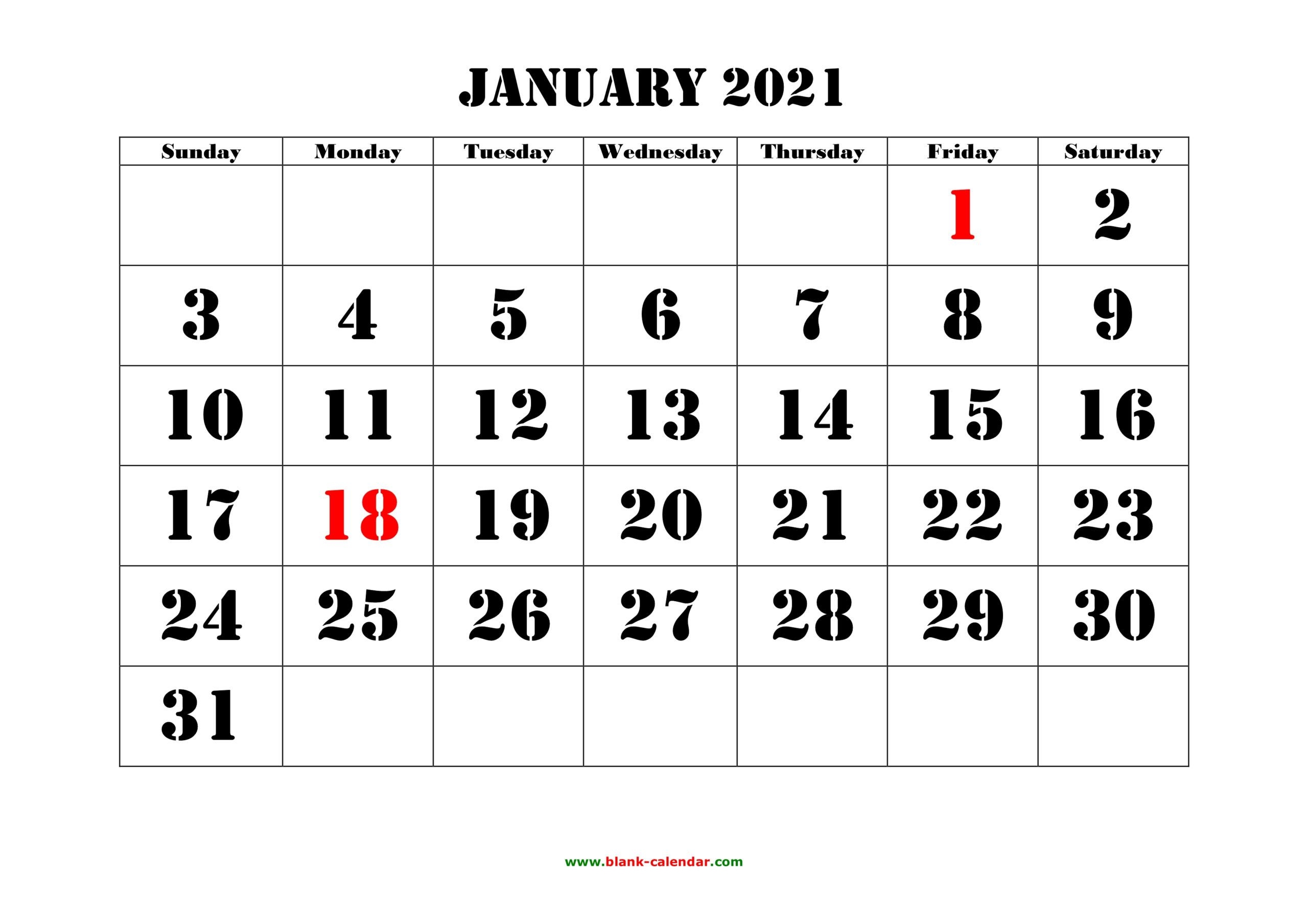 Free Download Printable Calendar 2021 Large Font Design Pertaining To - Free Printable 2024 Calendar Bold Big Number