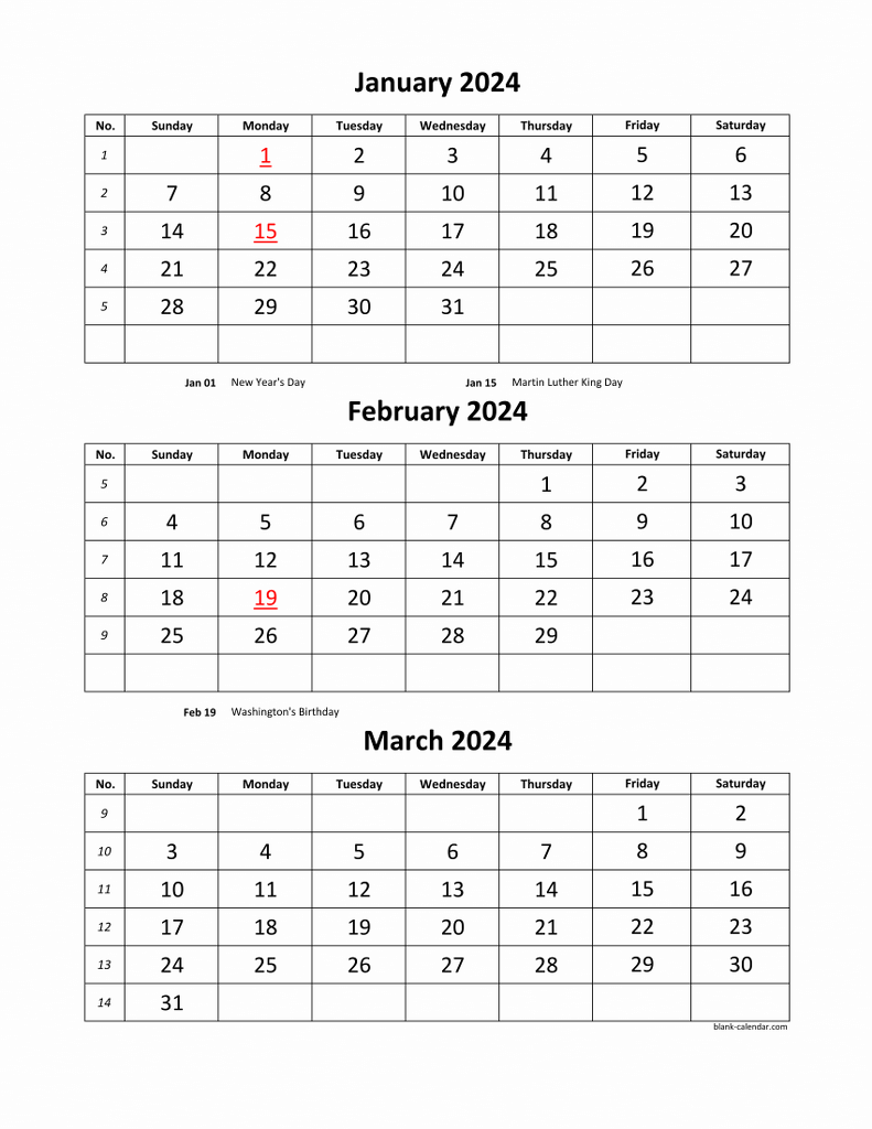 Free Download Printable Calendar 2024, 3 Months Per Page, 4 Pages in Free Printable Calendar 2024 3 Months