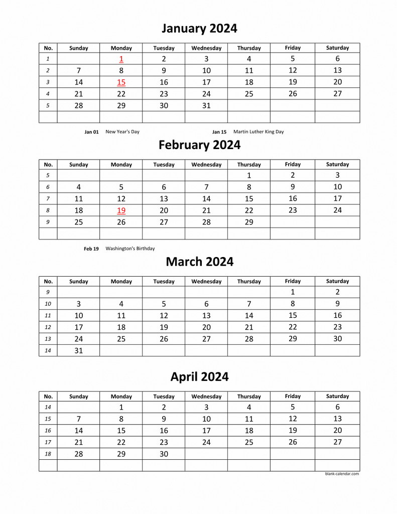 Free Download Printable Calendar 2024, 4 Months Per Page, 3 Pages intended for Free Printable Calendar 2024 4 Months Per Page Pdf