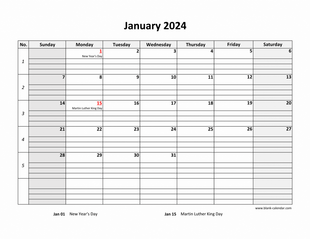 Free Download Printable Calendar 2024, Large Box Grid, Space For Notes for Free Printable Calendar 2024 Grid