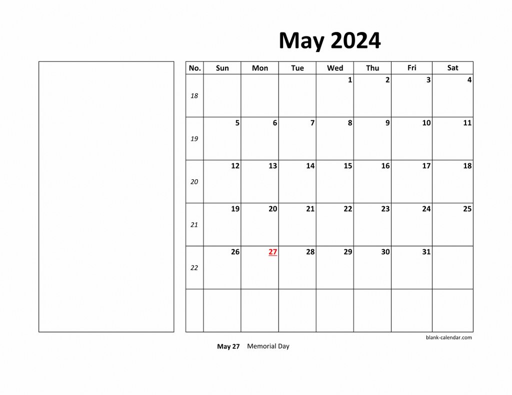 Free Download Printable May 2024 Calendar, Large Box, Holidays pertaining to Free Printable Big Grid May 2024 Calendar