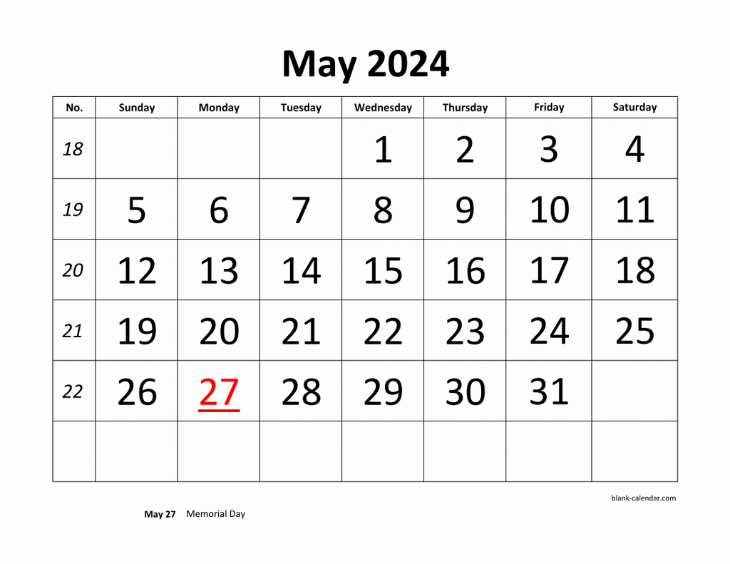 Free Download Printable May 2024 Calendar, Large Font Design regarding Free Printable Big Grid May 2024 Calendar