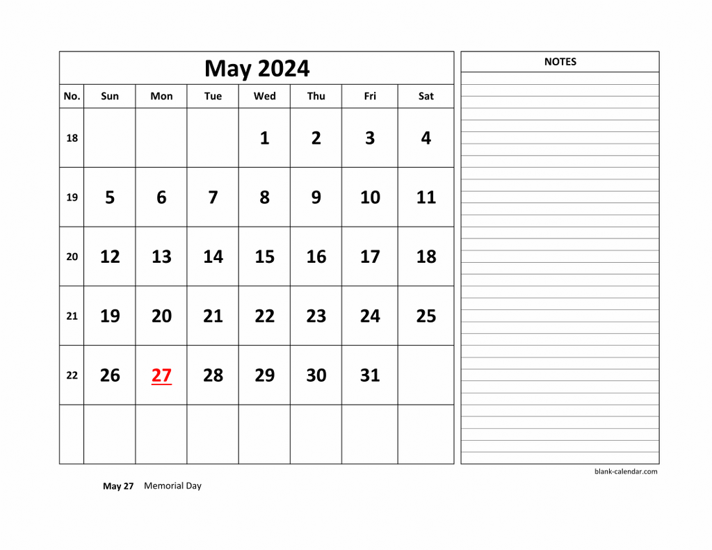Free Download Printable May 2024 Calendar, Large Space For regarding Free Printable Big Grid May 2024 Calendar