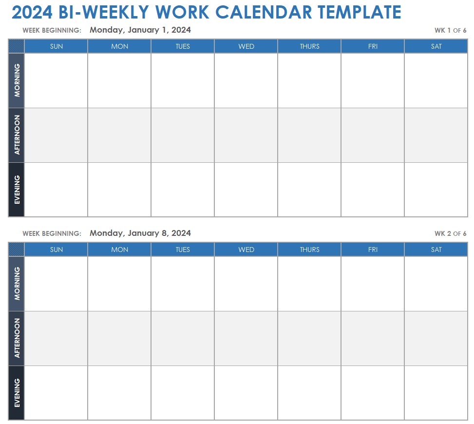 Free Excel Calendar Templates pertaining to Free Printable Bi Weekly Calendar 2024