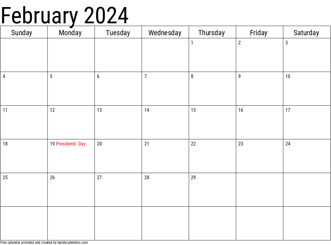 Free February 2024 Blank Calendar With Holidays Printable Eryn Odilia - Free Printable 2024 February Calendar With Holidays