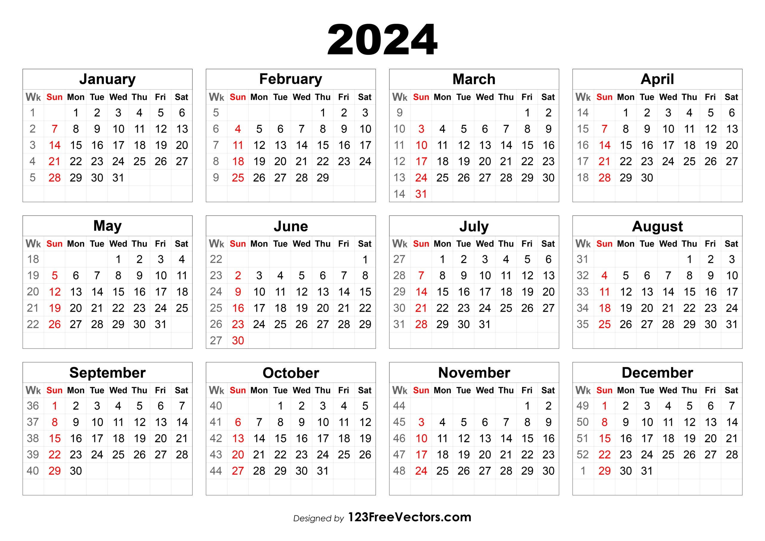 Free Free Download 2024 Calendar With Week Numbers intended for Free Printable Calendar 2024 With Week Numbers