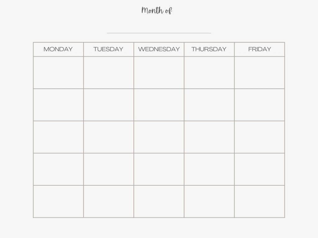 Free Monday Through Friday Printable Calendar - Weekly And Monthly intended for Free Printable Calendar 2024 Weekdays Only
