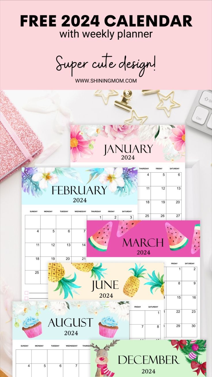 Free Monthly Calendar 2024 Printable – Cute &amp;amp; Vibrant Designs with Free Printable Calendar 2024 Cute
