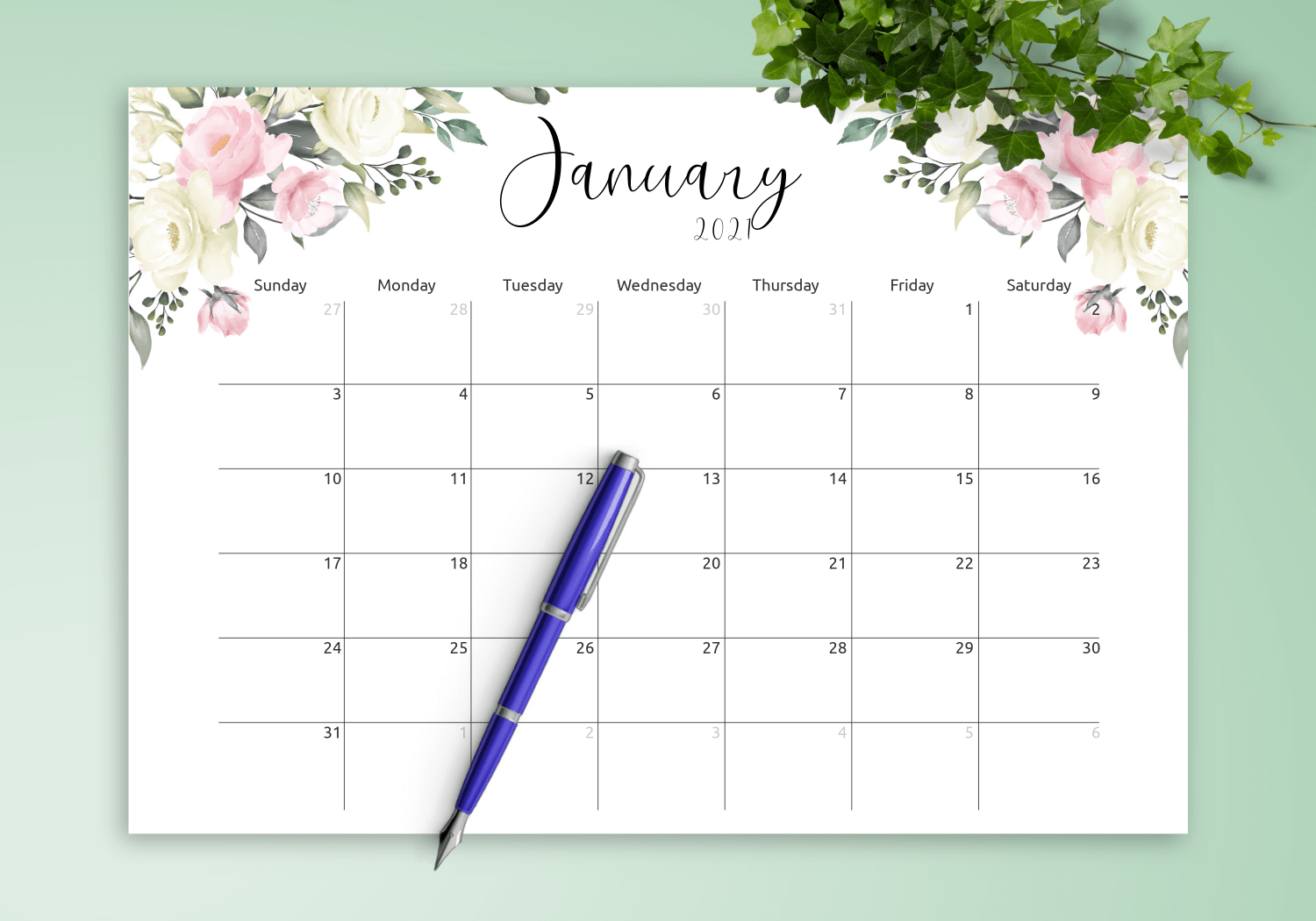 Free Monthly Printable Calendars - Free Printable 2024 Monthly Calendar Floral