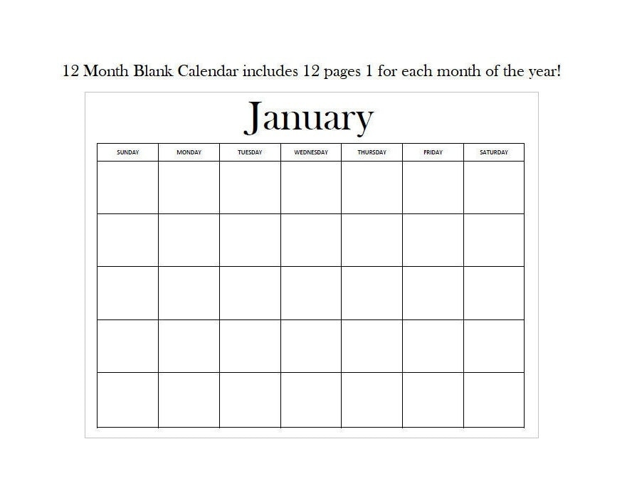 Free Printable 12 Month Calendar - Free Printable 12 Month Blank Calendar 2024