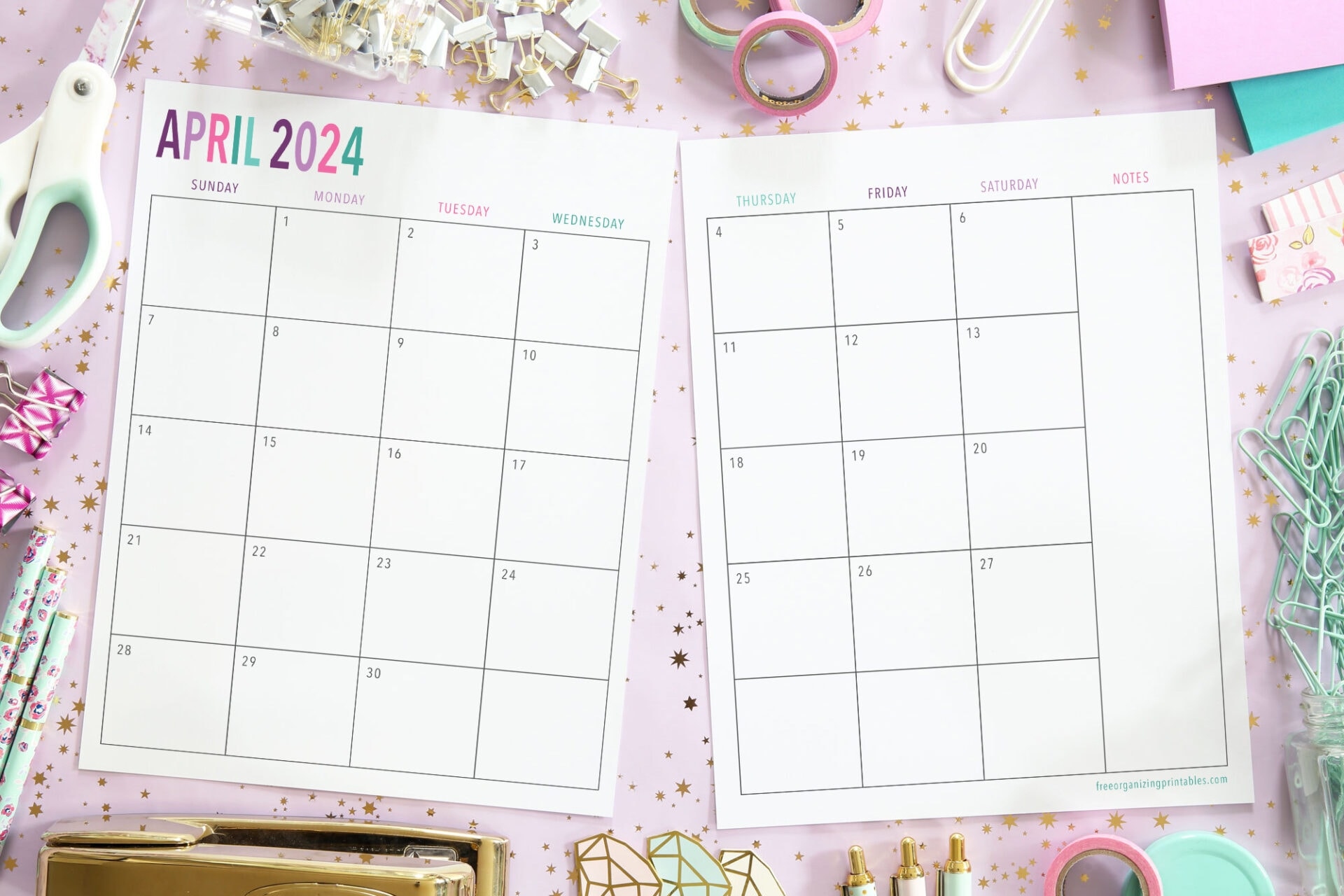 Free Printable 2 Page Blank Monthly Calendar 2024 with regard to Free Printable Binder Calendar 2024