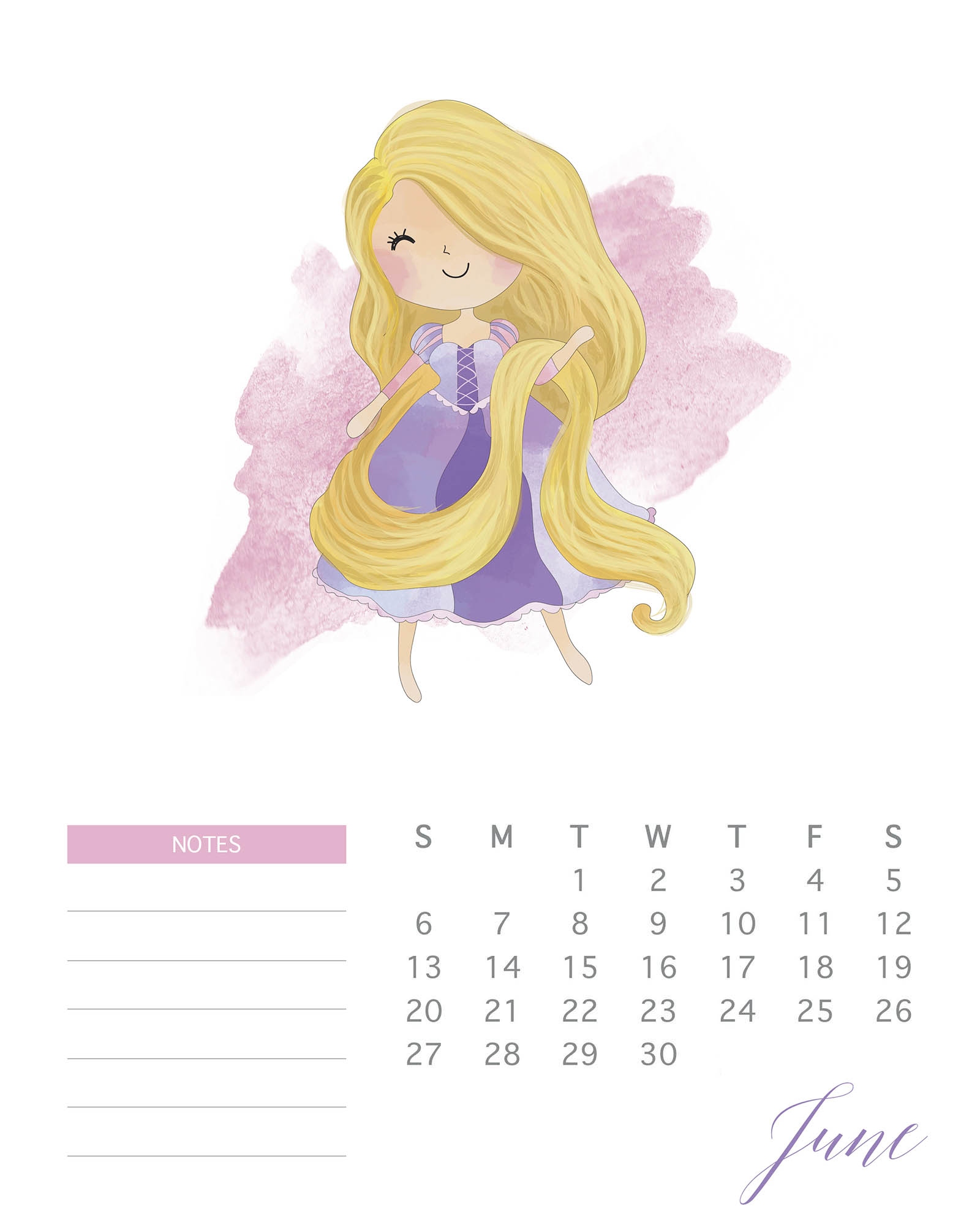 Free Printable 2021 Watercolor Princess Calendar - The Cottage Market for Free Printable Calendar 2024 Watercolor Princes