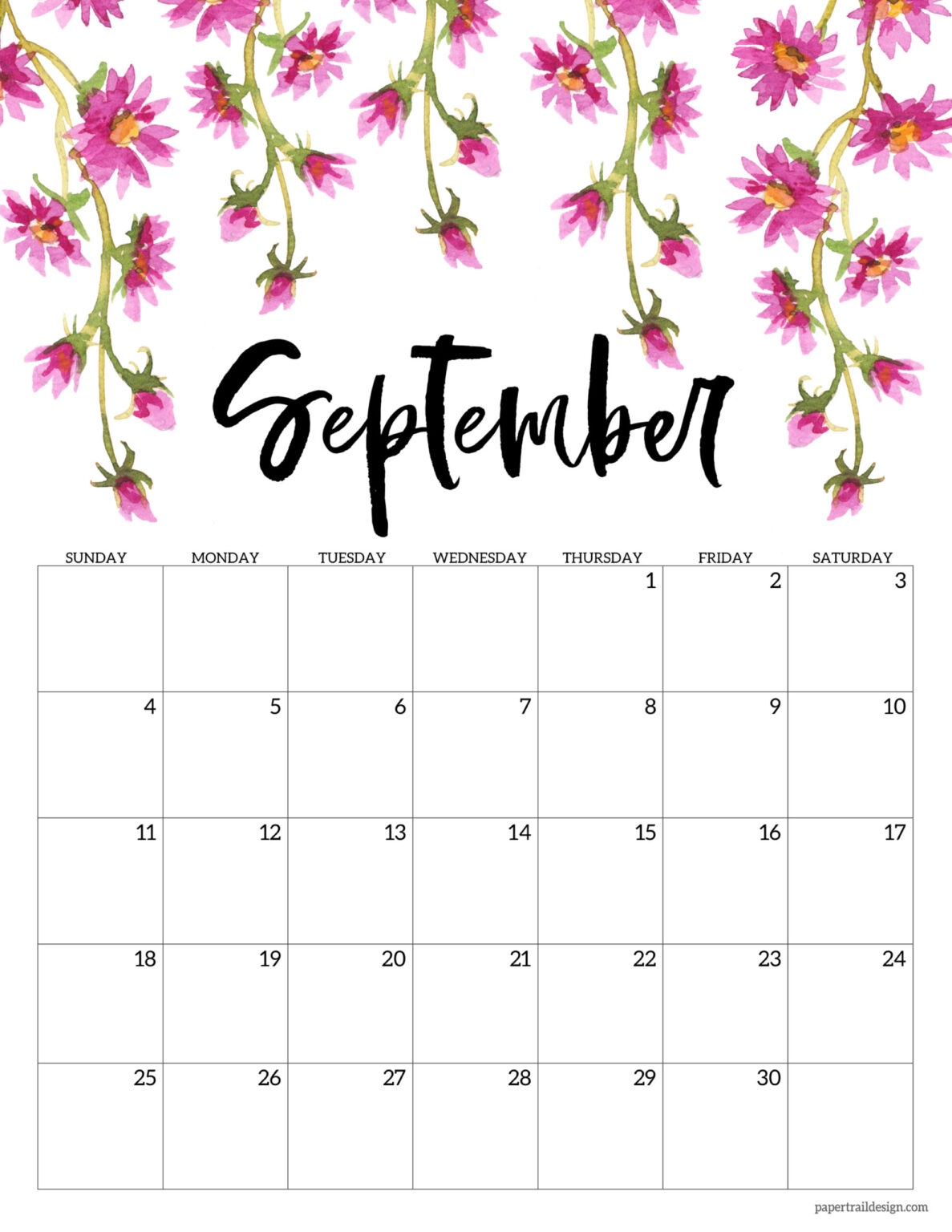 Free Printable 2022 Floral Calendar Paper Trail Design Free Printable - Free Printable 2024 Monthly Calendar Floral