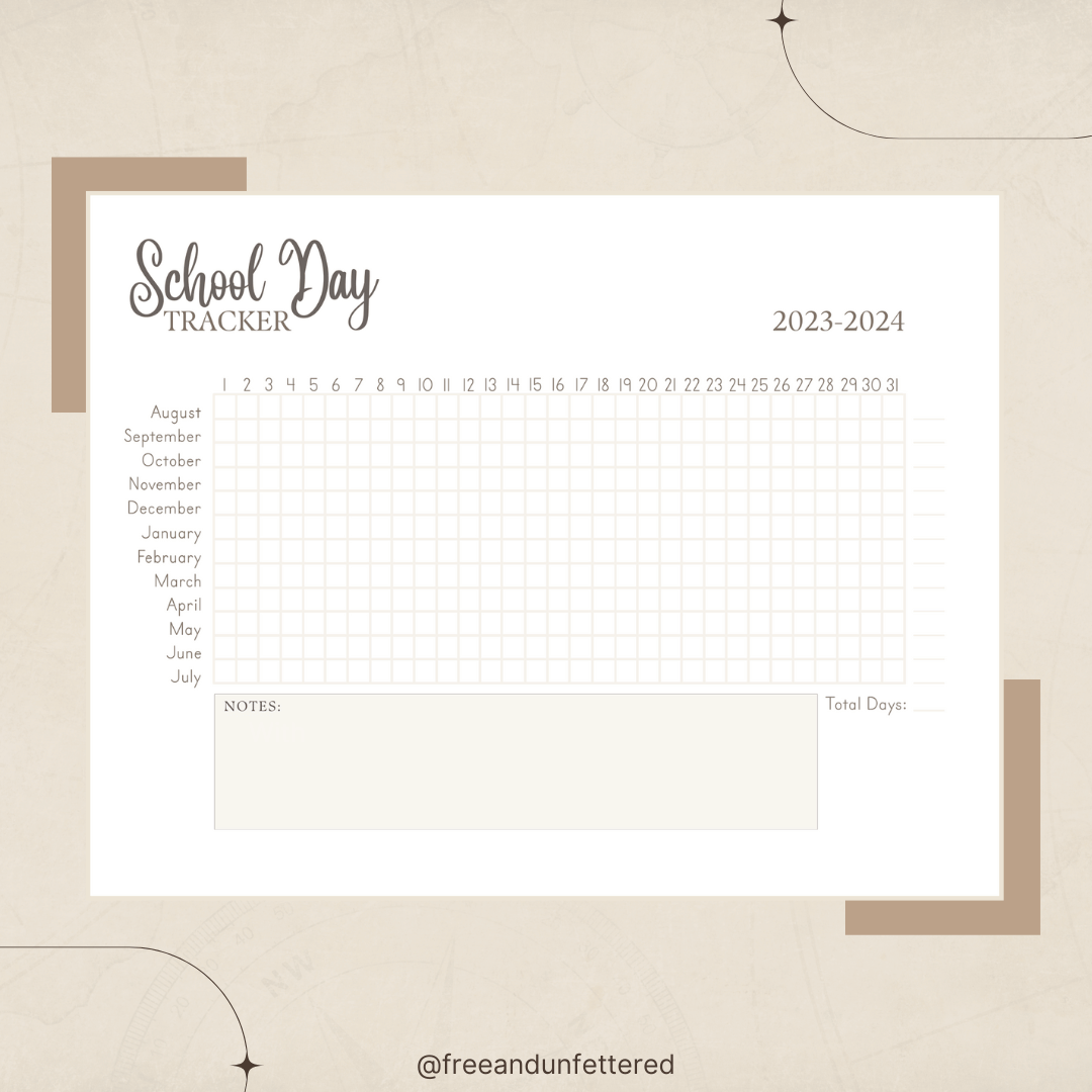 Free Printable: 2023-2024 Homeschool Planning Sheets - Free And for Free Printable Attendance Calendar 2024 Homeschool