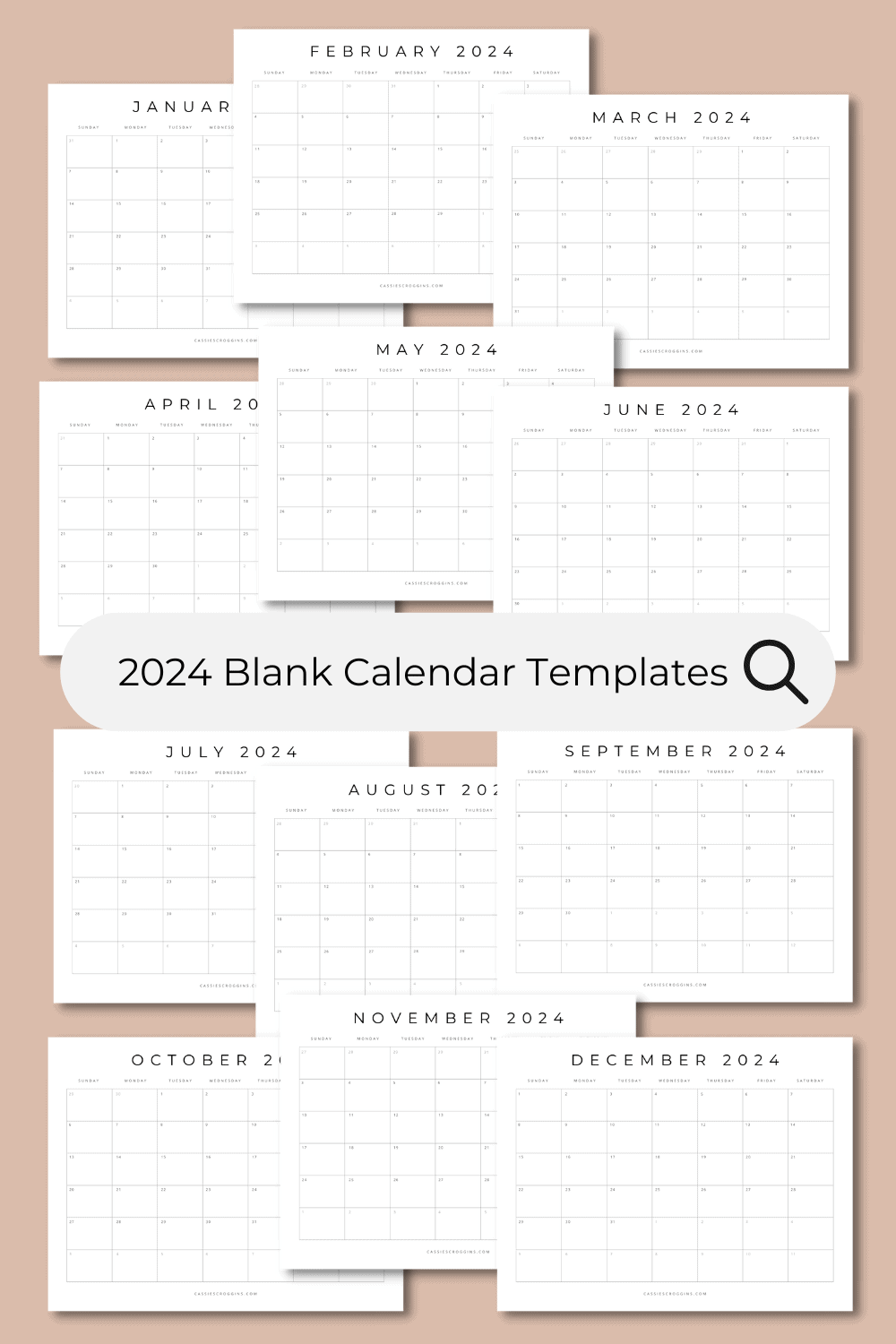 Free Printable 2024 Blank Calendar Templates (All 12 Months) intended for Free Printable Blank 2024 Calendar