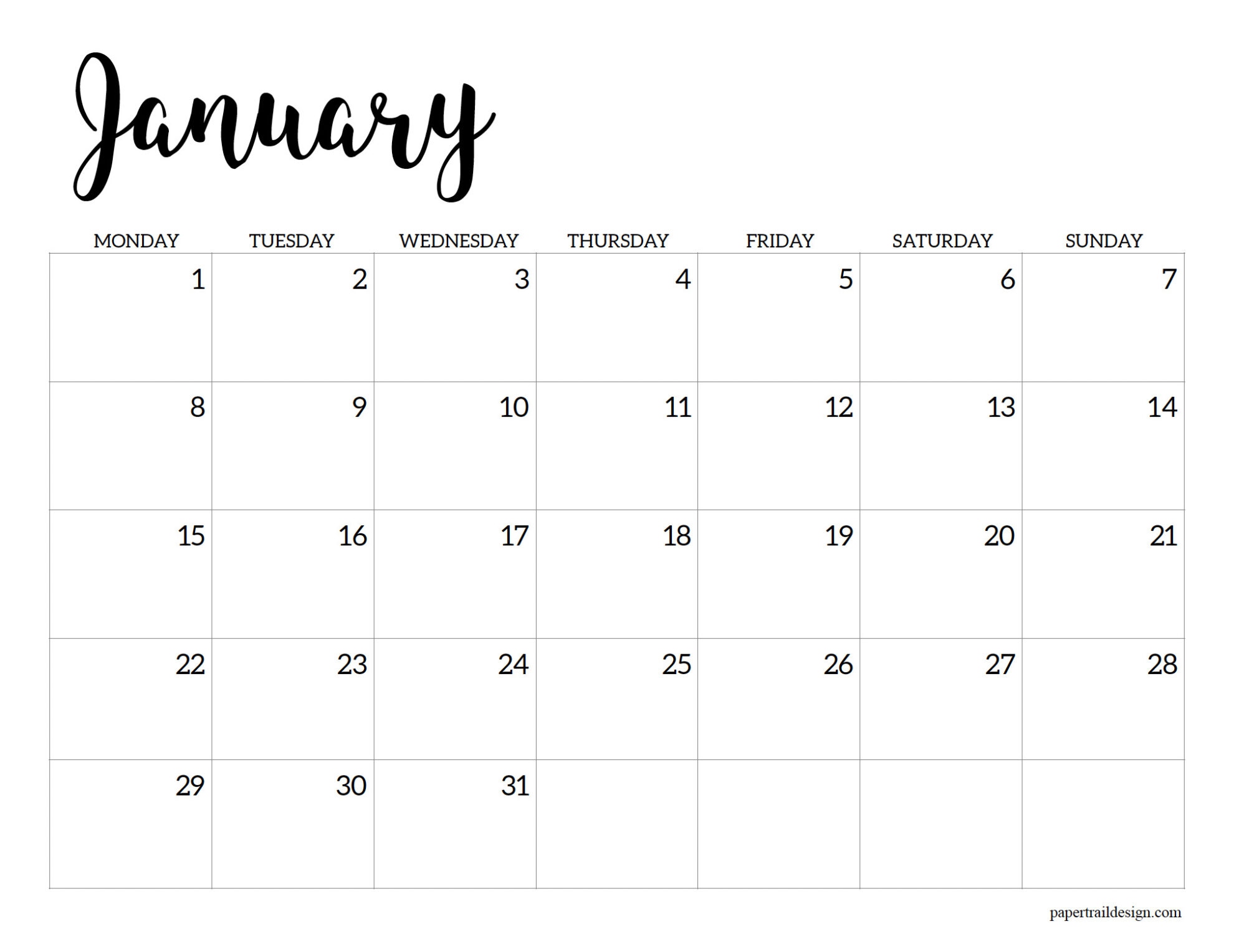 Free Printable 2024 Calendar – Monday Start - Paper Trail Design for Free Printable Calendar 2024 Starting With Monday