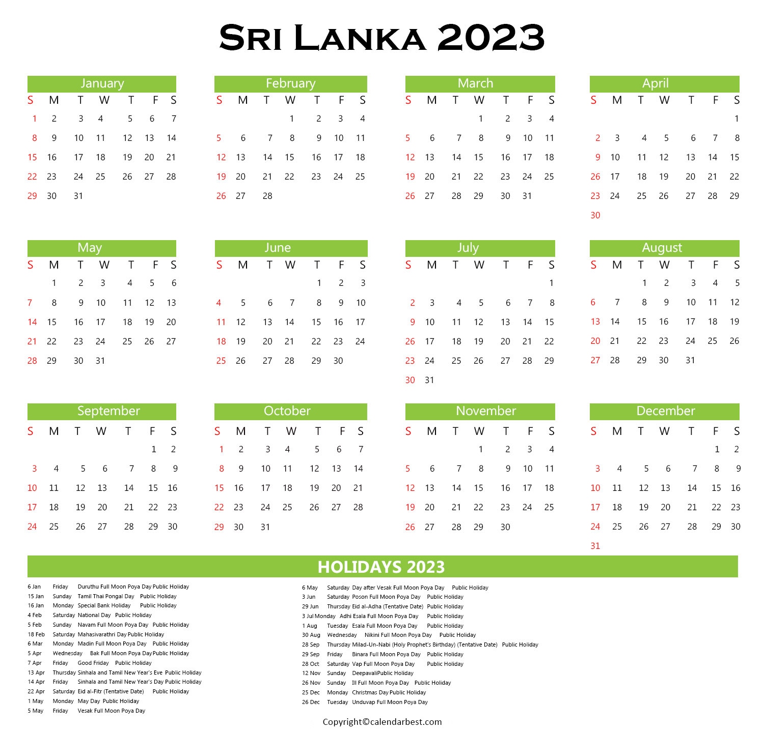 Free Printable 2024 Calendar With Holidays In Sri Lanka 2024 CALENDAR - Free Printable 2024 Calendar With Holidays Sri Lanka