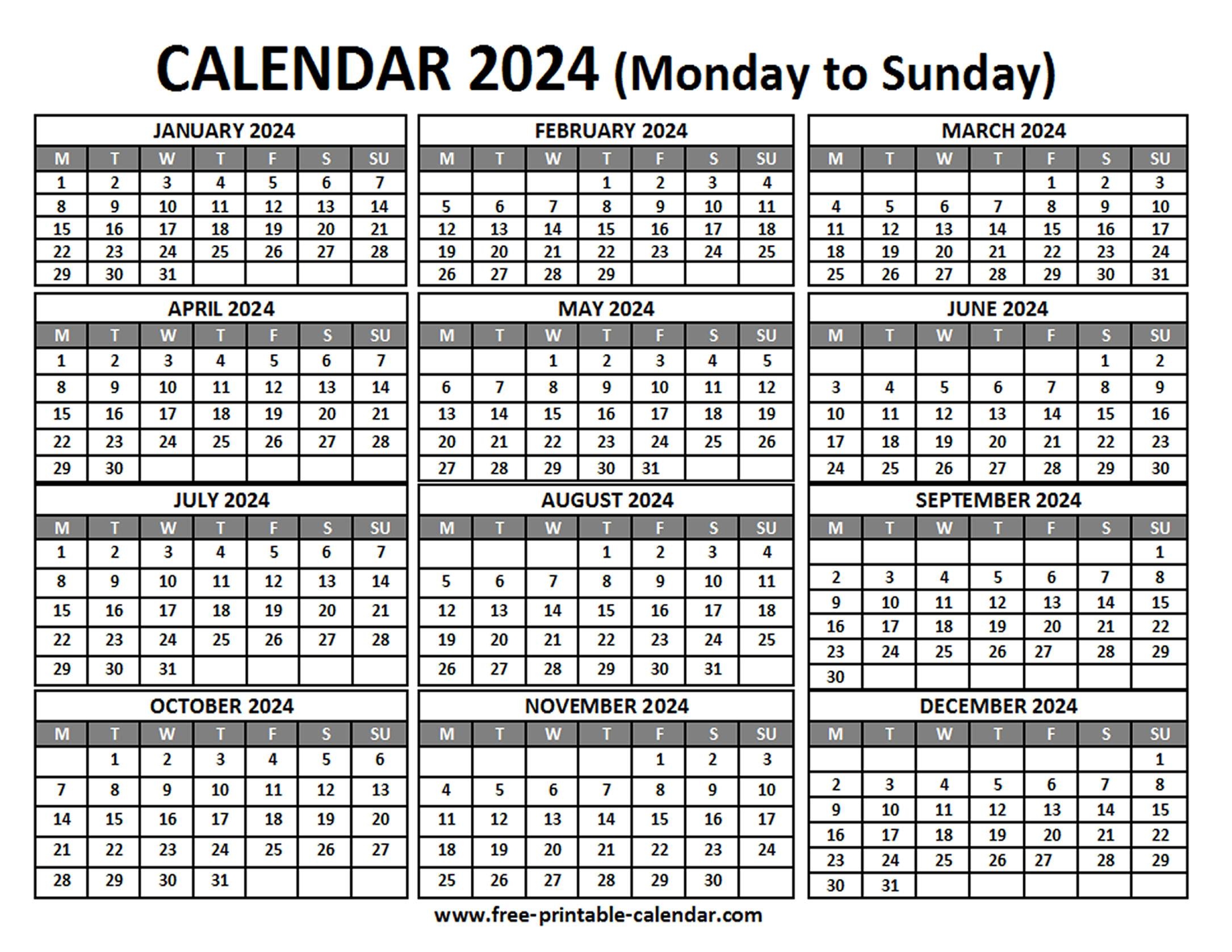 Free Printable 2024 Calendar with regard to Free Printable Calendar 2024 No Downloads