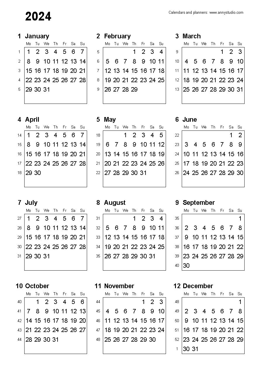 Free Printable 2024 Calendar With Week Numbers Printable Templates By