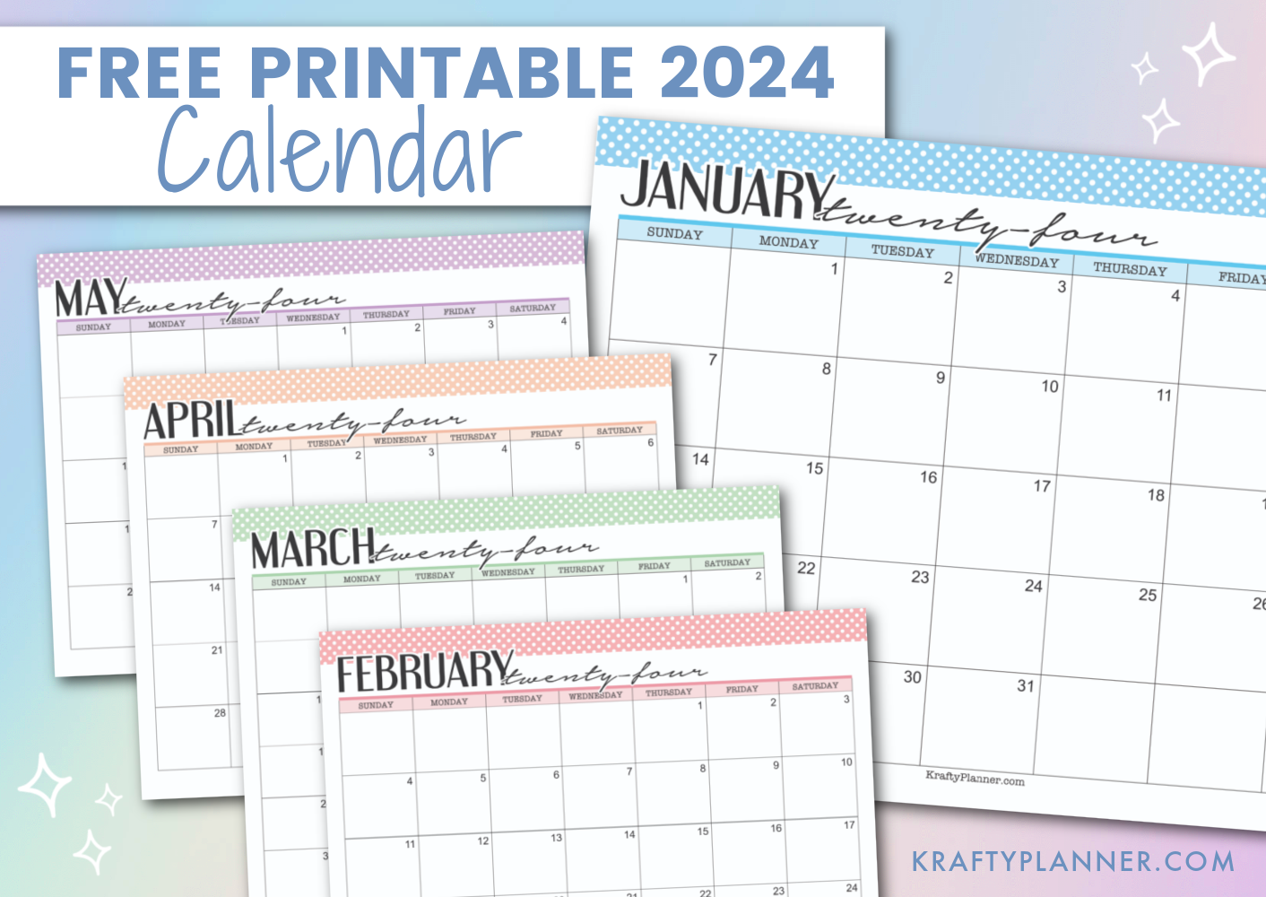 Free Printable 2024 Calendars (Color) — Krafty Planner in Free Printable Binder Calendar 2024