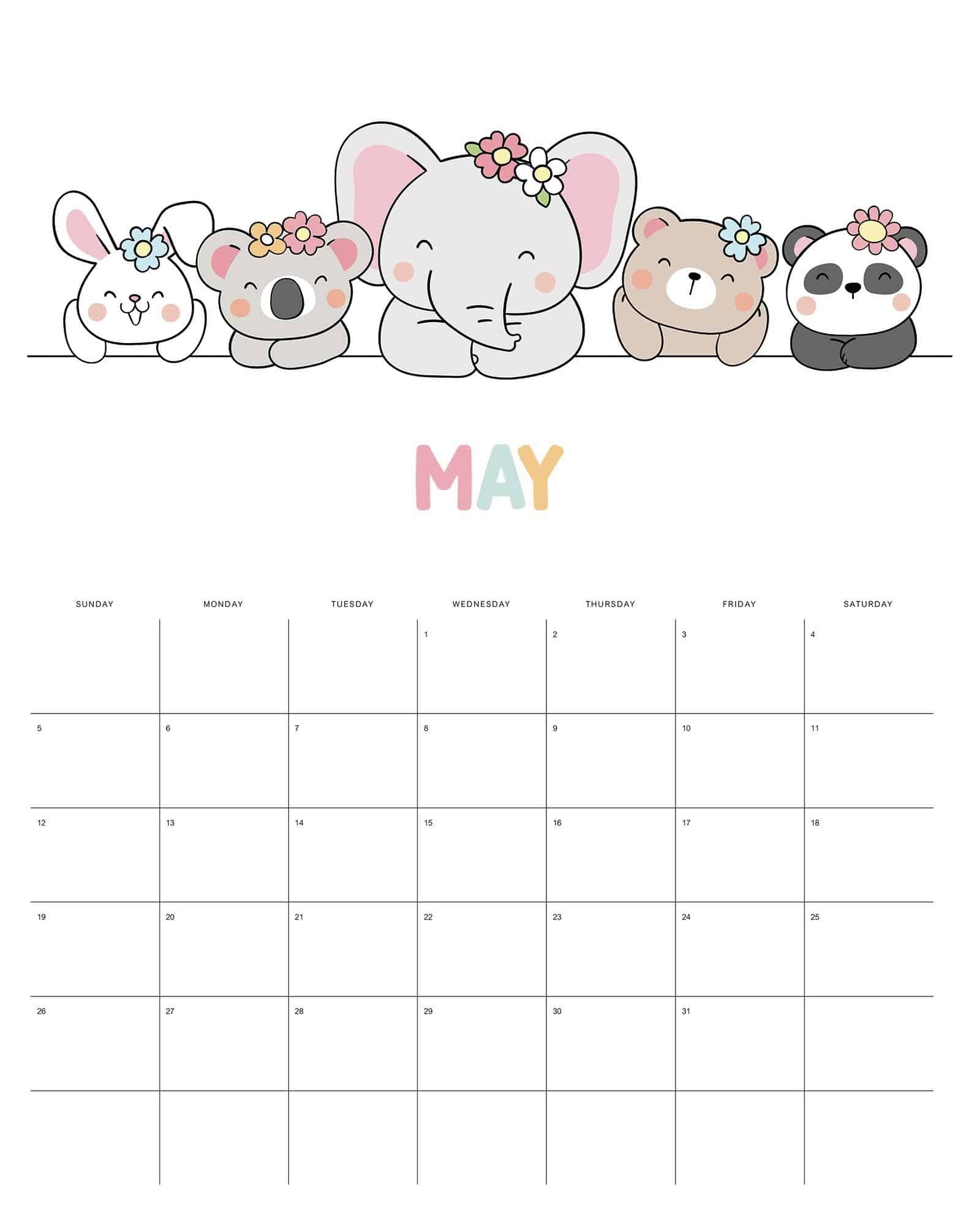Free Printable 2024 Cute Animals Calendar - The Cottage Market in Free Printable Animal Calendar 2024