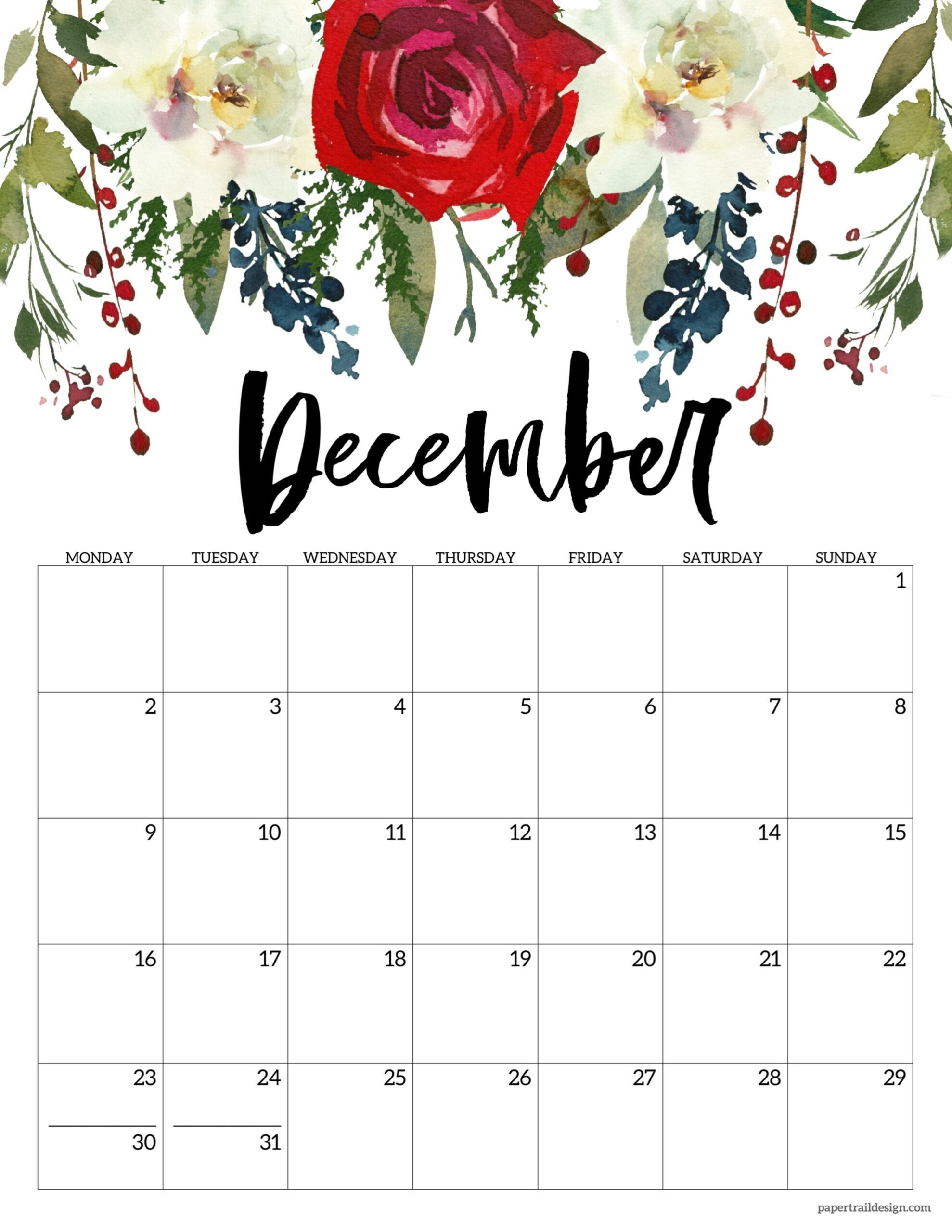 Free Printable 2024 Floral Calendar – Monday Start - Paper Trail in Free Printable Calendar 2024 Paper Trail Design