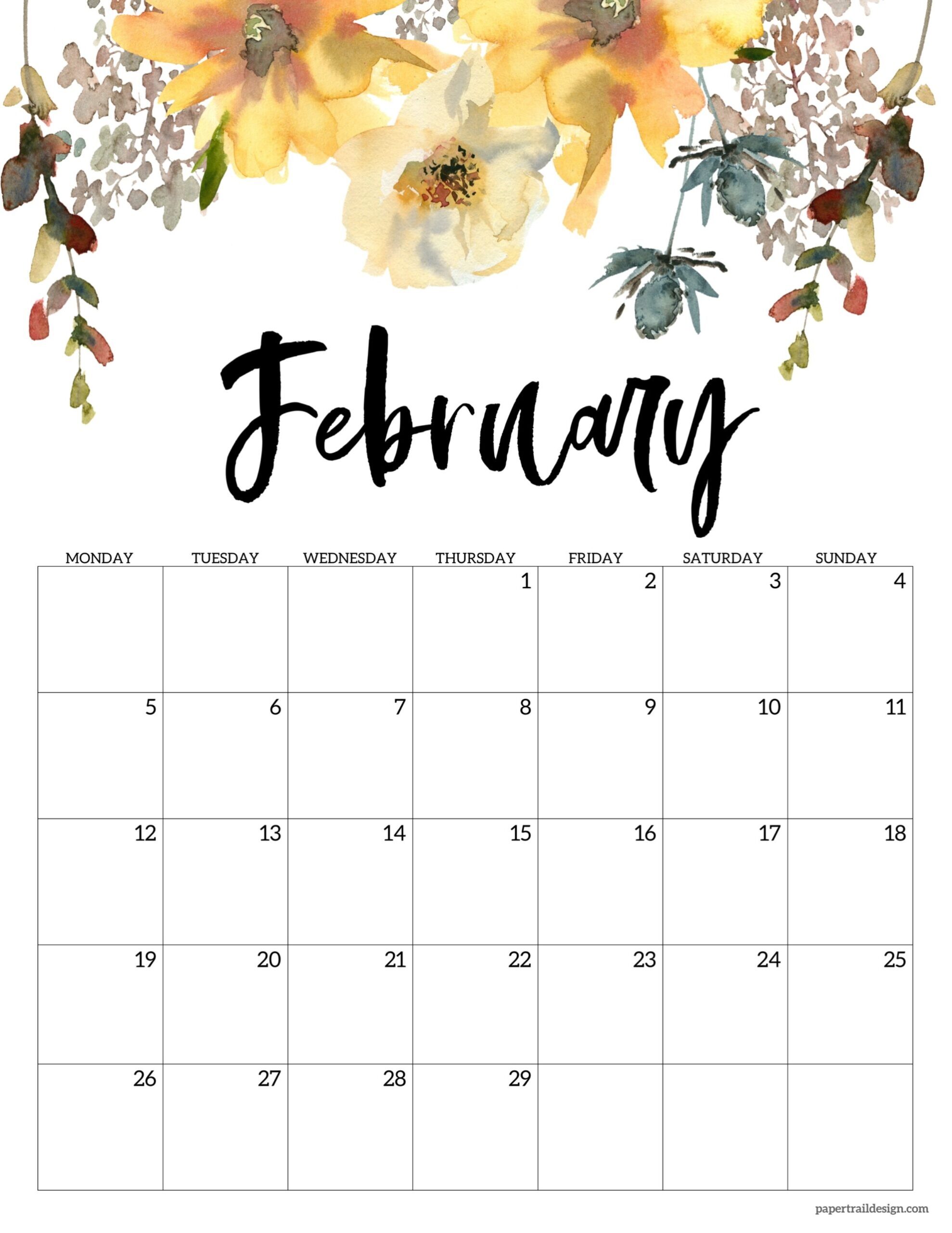 Free Printable 2024 Floral Calendar – Monday Start - Paper Trail inside Free Printable Calendar 2024 Starting With Monday