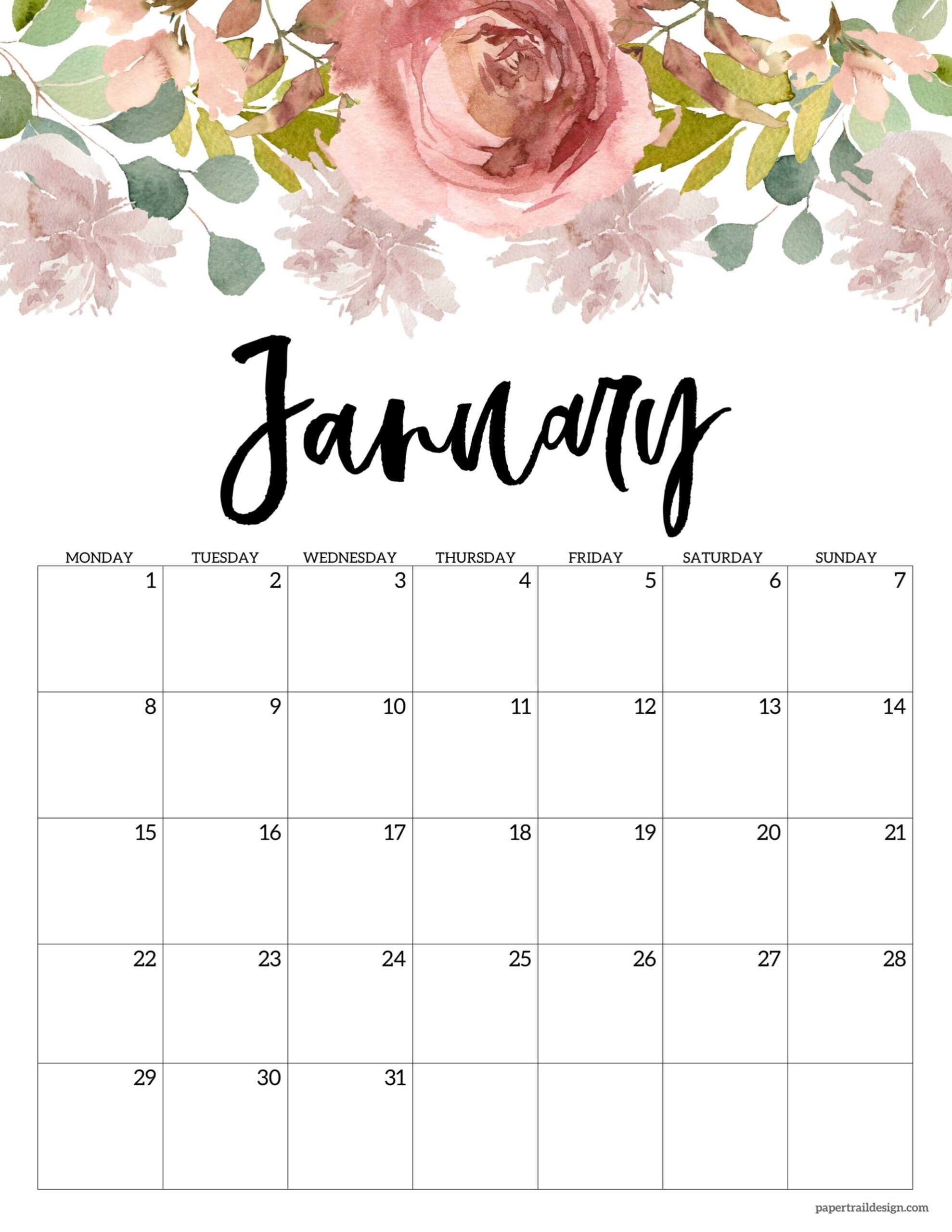 Free Printable 2024 Floral Calendar – Monday Start - Paper Trail intended for Free Printable Calendar 2024 Starting Monday