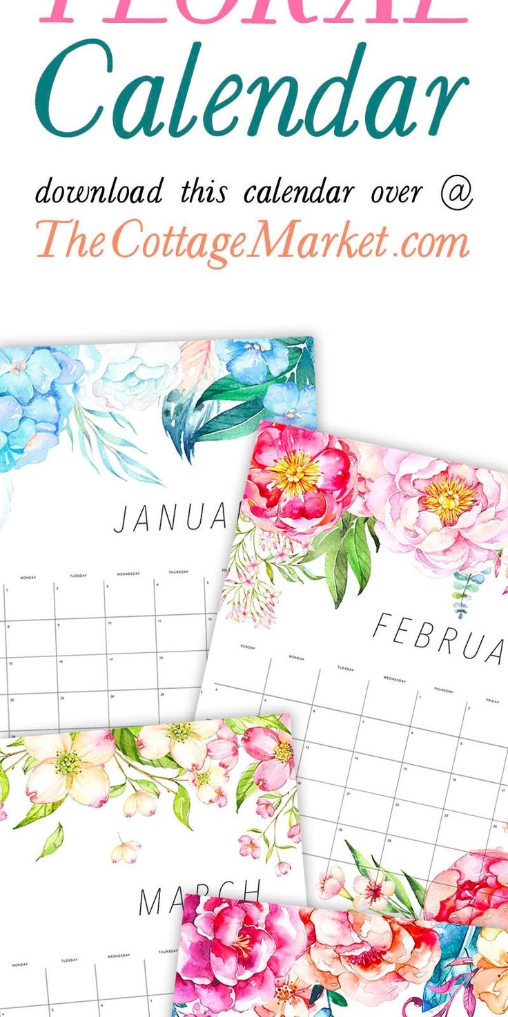 Free Printable 2024 Floral Calendar - The Cottage Market | Free for Free Printable Calendar 2024 Watercolor Princes