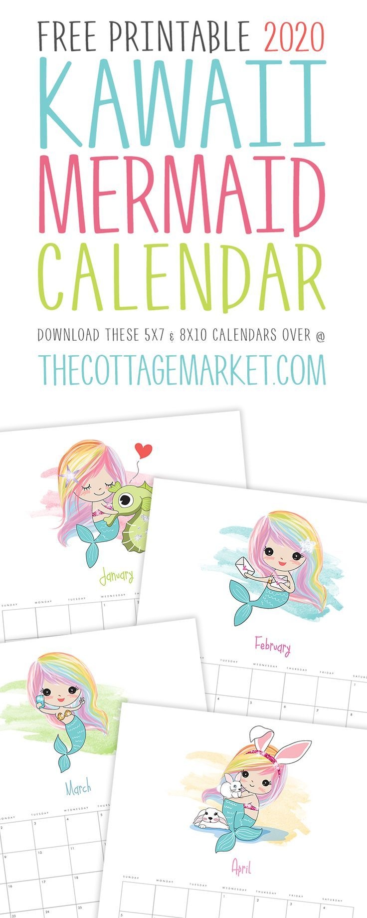 Free Printable 2024 Kawaii Mermaid Calendar 2024 CALENDAR PRINTABLE | Free Printable 2024 Kawaii Mermaid Calendar