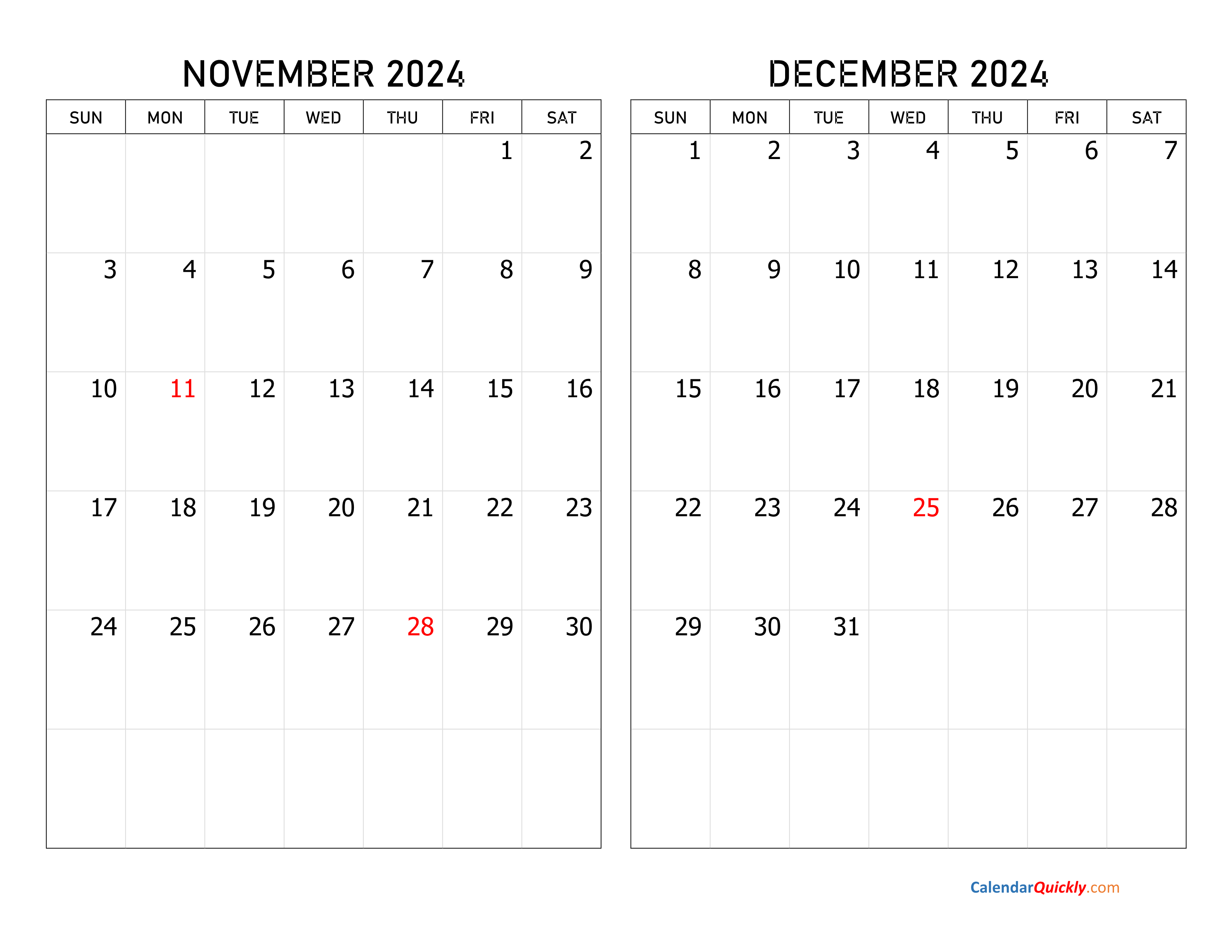 Free Printable 2024 November And December Calendar 2024 CALENDAR