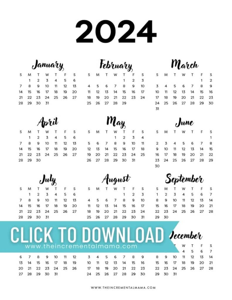 Free Printable 2024 One-Page Yearly Calendars (9 Templates) throughout Free Printable Calendar 2024 Minimalist