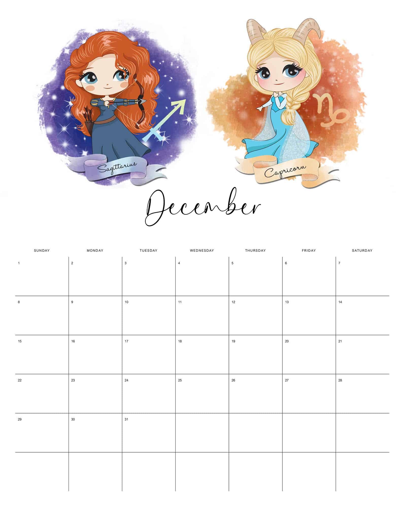 Free Printable 2024 Princess Zodiac Calendar - The Cottage Market pertaining to Free Printable Calendar 2024 Disney