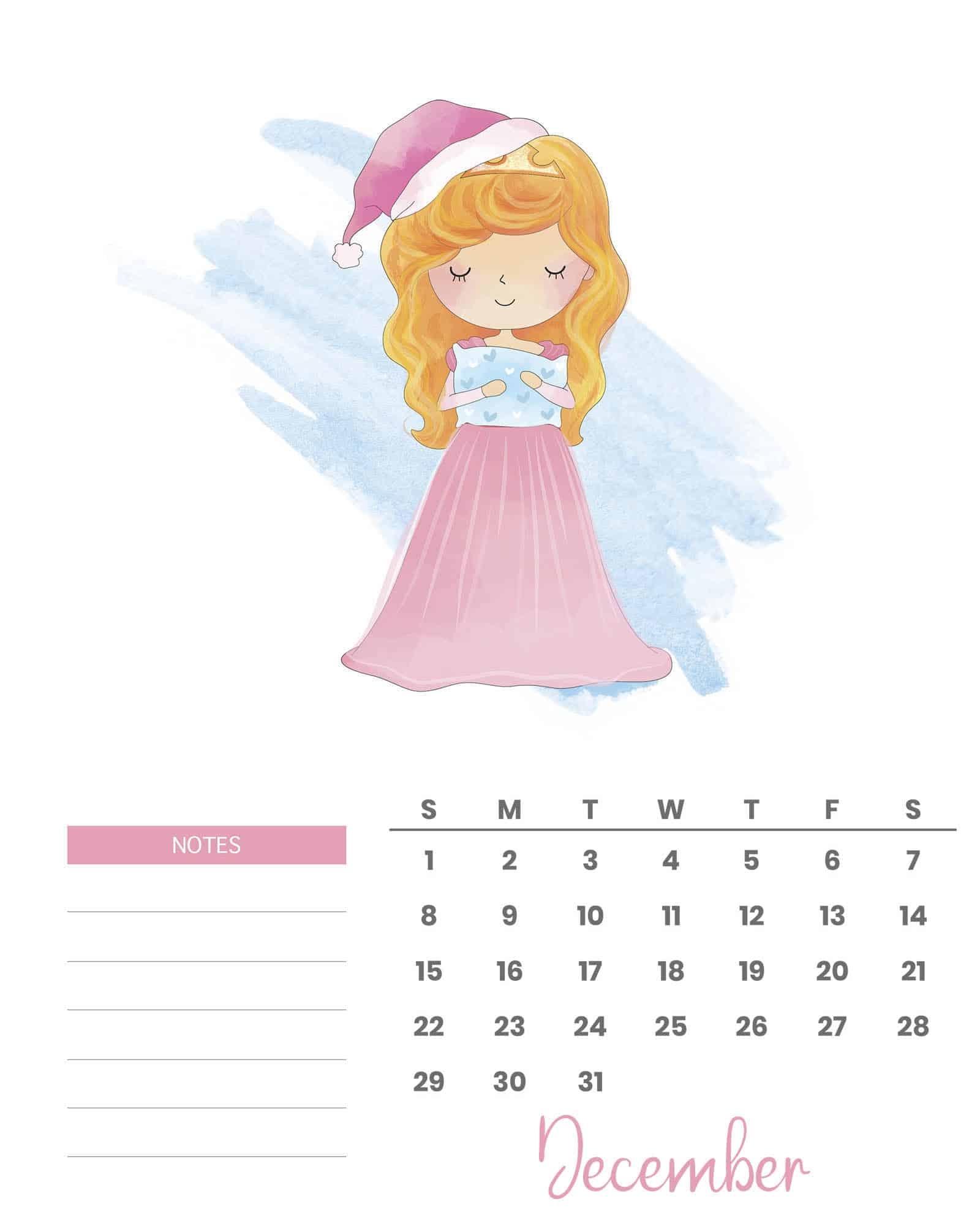Free Printable 2024 Watercolor Princess Calendar - The Cottage Market intended for Free Printable Calendar 2024 Watercolor Princes