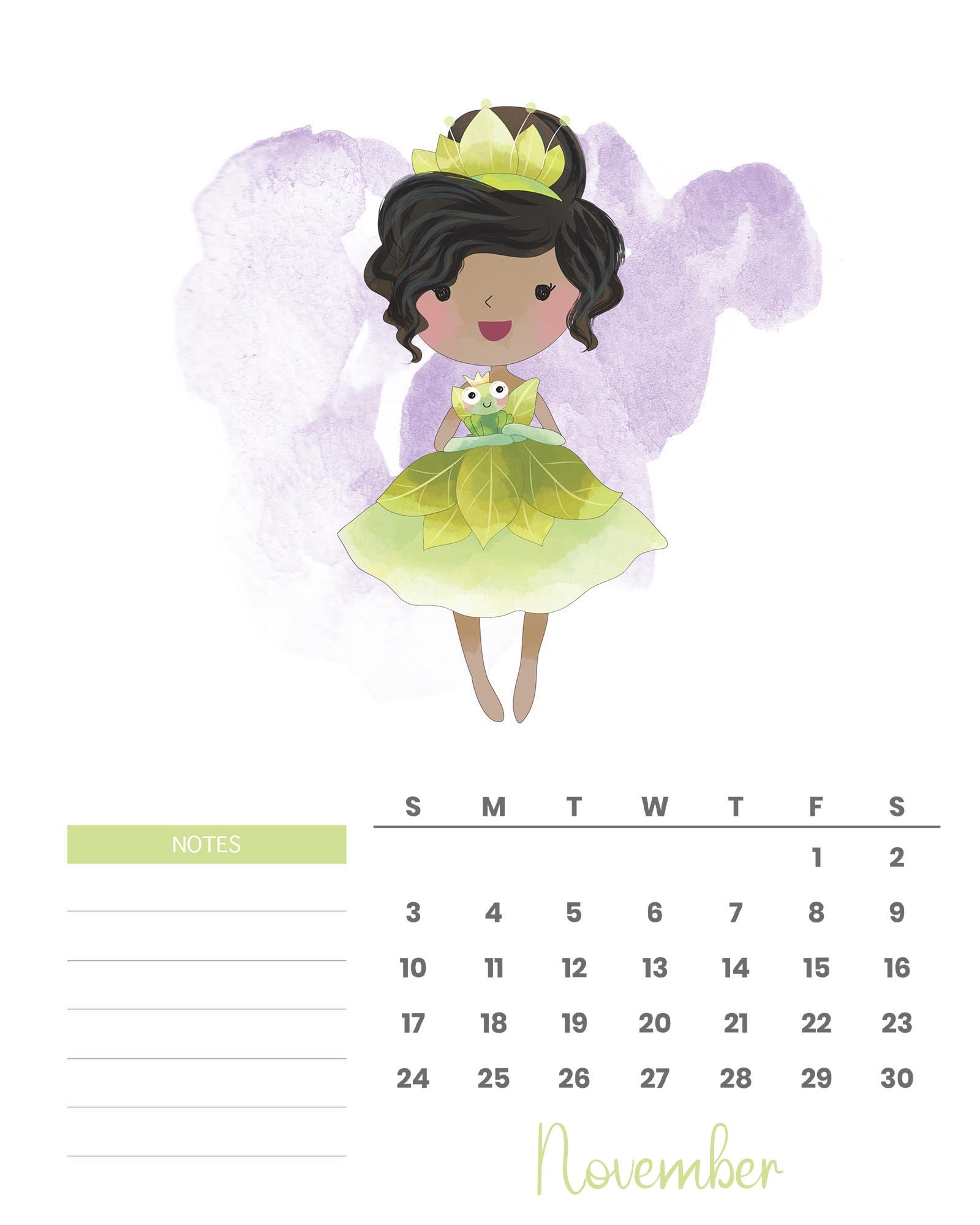 Free Printable 2024 Watercolor Princess Calendar - The Cottage Market throughout Free Printable Calendar 2024 Watercolor Princes