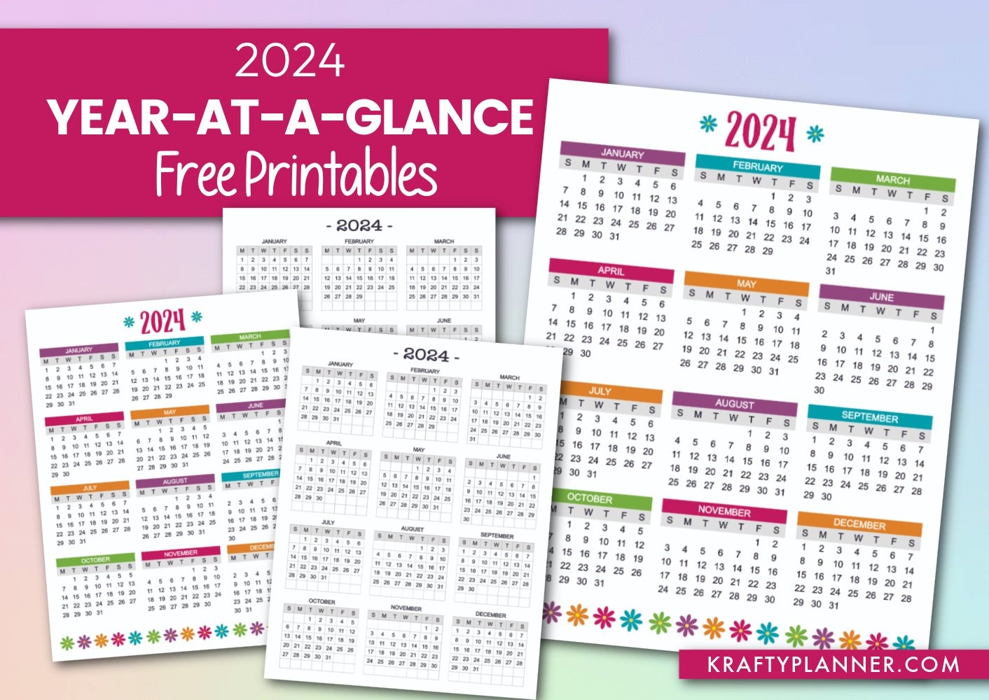 Free Printable 2024 Year-At-A-Glance Calendar — Krafty Planner for Free Printable Calendar 2024 Year
