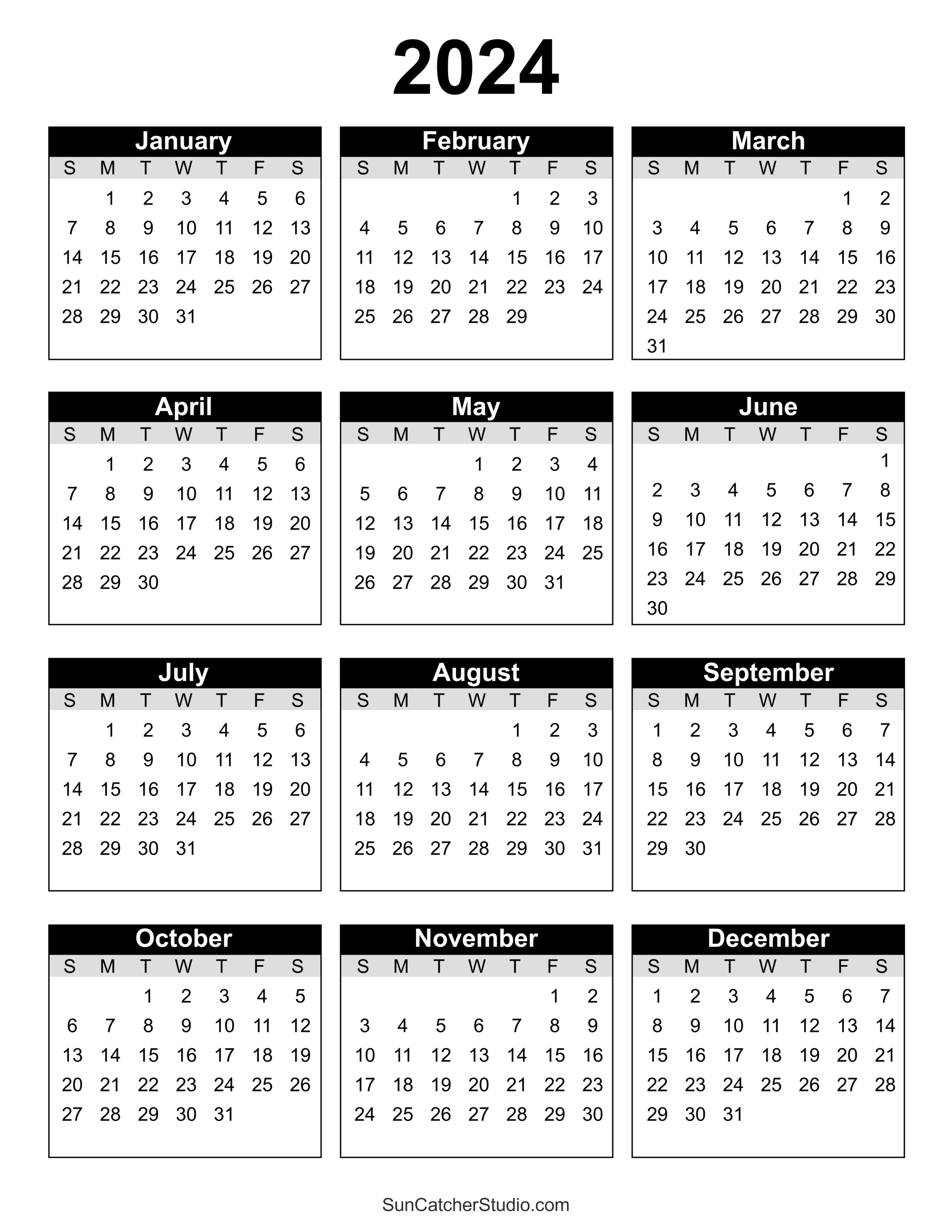 Free Printable 2024 Yearly Calendar – Diy Projects, Patterns for Free Printable Blank Year Calendar Template 2024