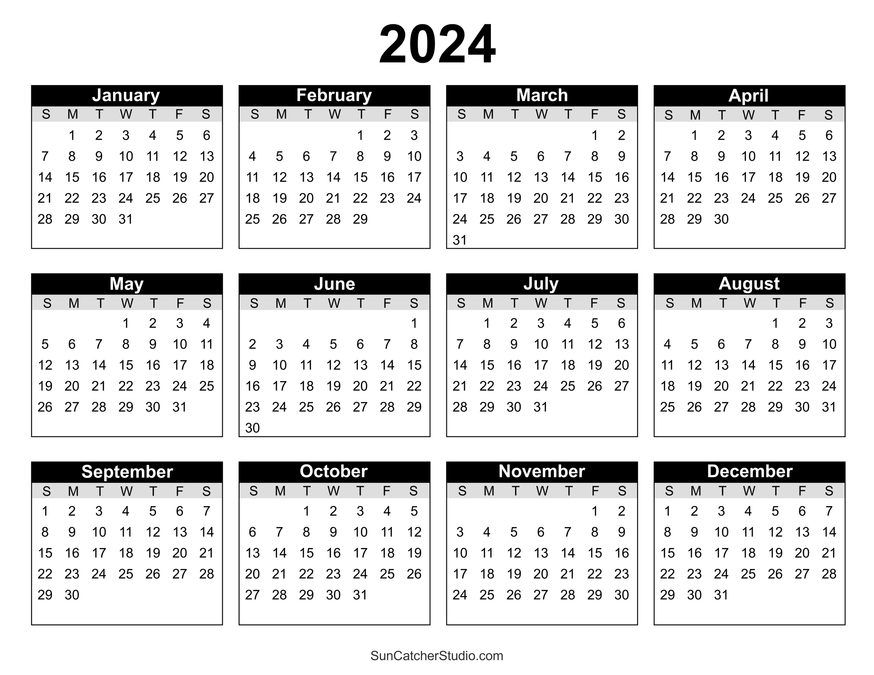 Free Printable 2024 Yearly Calendar – Diy Projects, Patterns inside Free Printable Calendar 2024 Horizontal