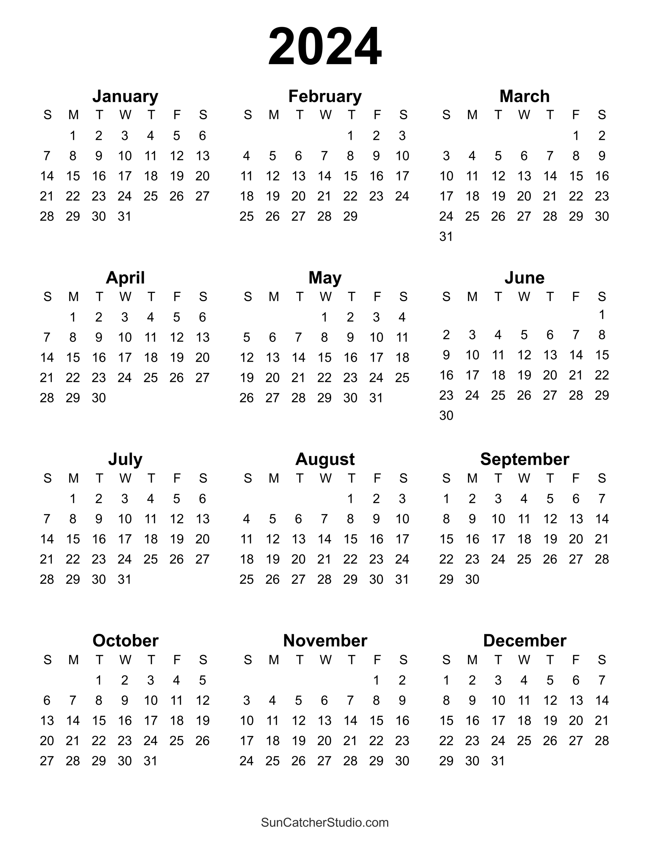 Free Printable 2024 Yearly Calendar – Diy Projects, Patterns regarding Free Printable Calendar 2024 Yearly Pdf