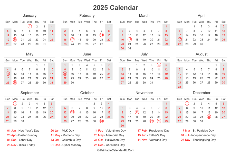 Free Printable 2025 Calendar With Holidays - Free Printable 2024-2025 Calenders With Holidays