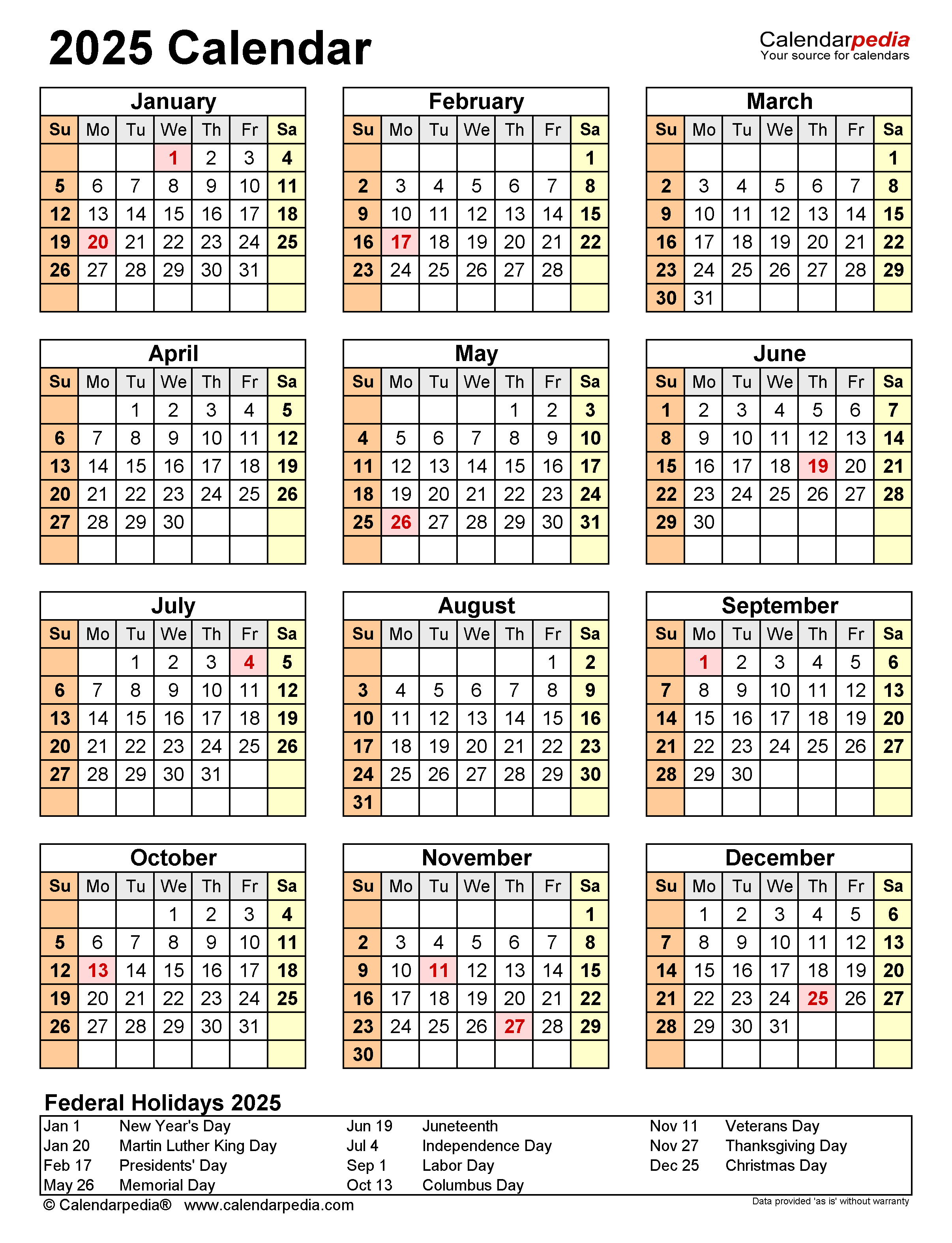 Free Printable 2025 Calendar With Holidays - Free Printable 2024-2025 Calendar