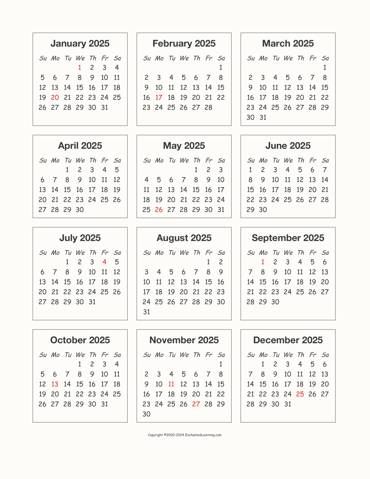 Free Printable 2025 Calendar With Holidays - Free Printable 2024-2025 Month Calendar