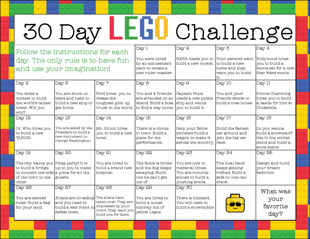 Free Printable 30-Day Lego Challenge (Instant Download!) with regard to Free Printable Calendar 2024 Lego