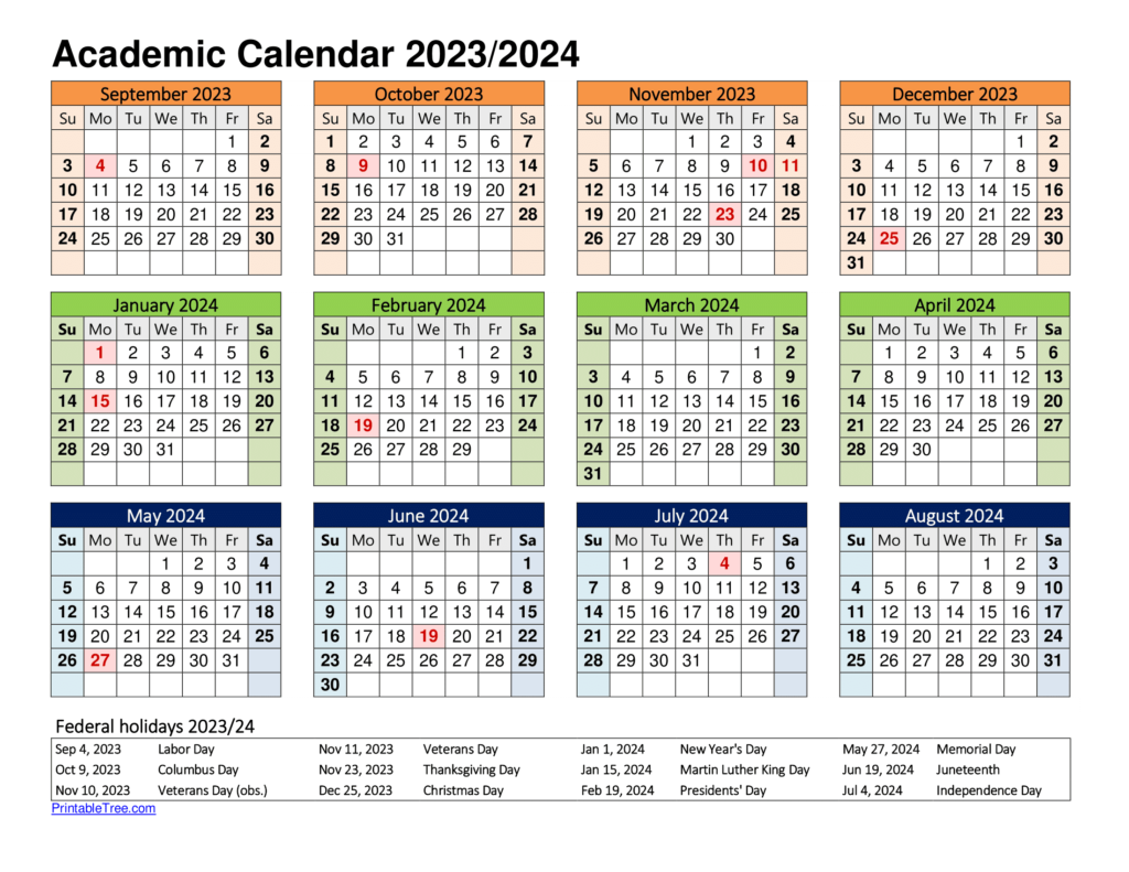 Free Printable Academic Calendar 2023 To 2024 Templates Printable Tree - Free Printable Academic Year Calendar 2024-2025
