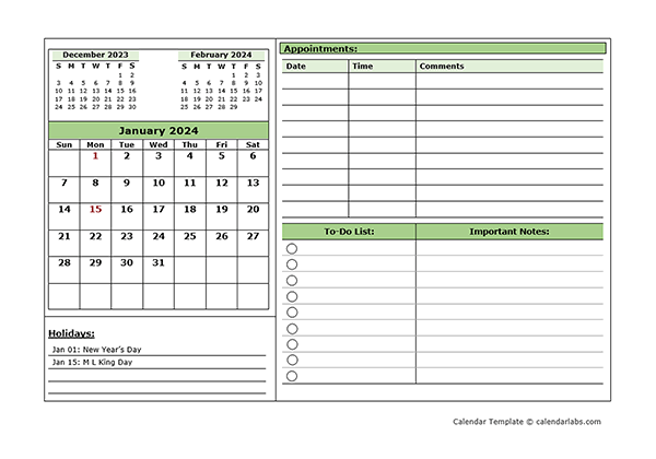 Free Printable Appointment Calendar 2024 Mel Larisa - Free Printable Appointment Calendar January 2024
