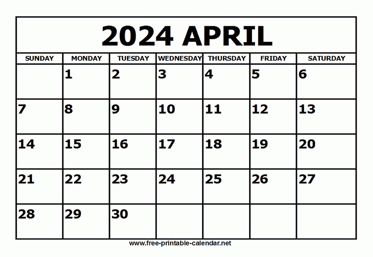 Free Printable April 2024 Calendar inside Free Printable Black And White April 2024 Calendar
