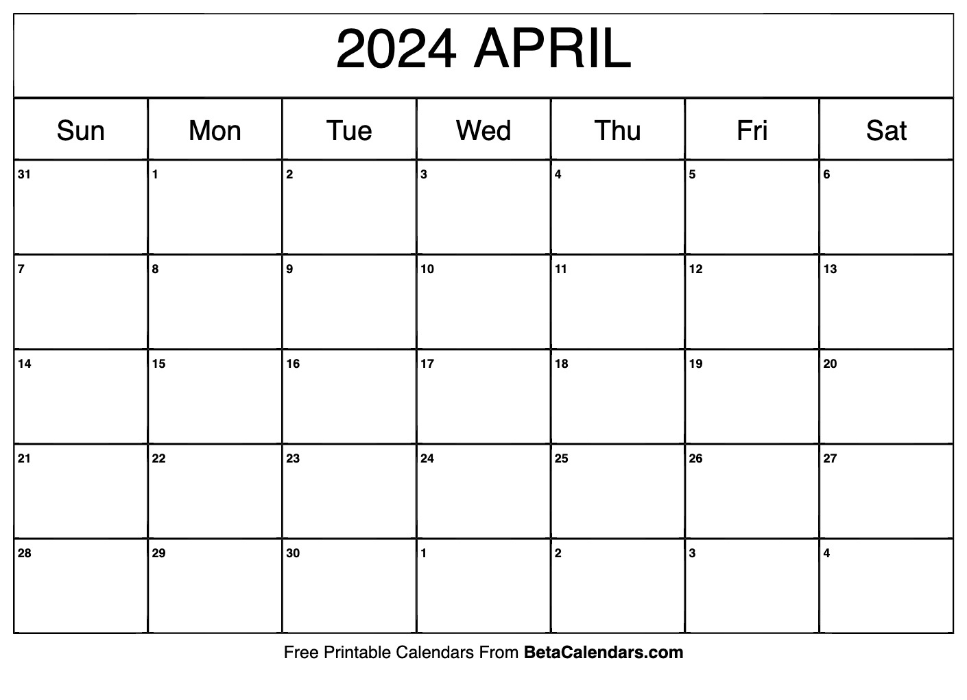 Free Printable April 2024 Calendar with regard to Free Printable Black And White April 2024 Calendar